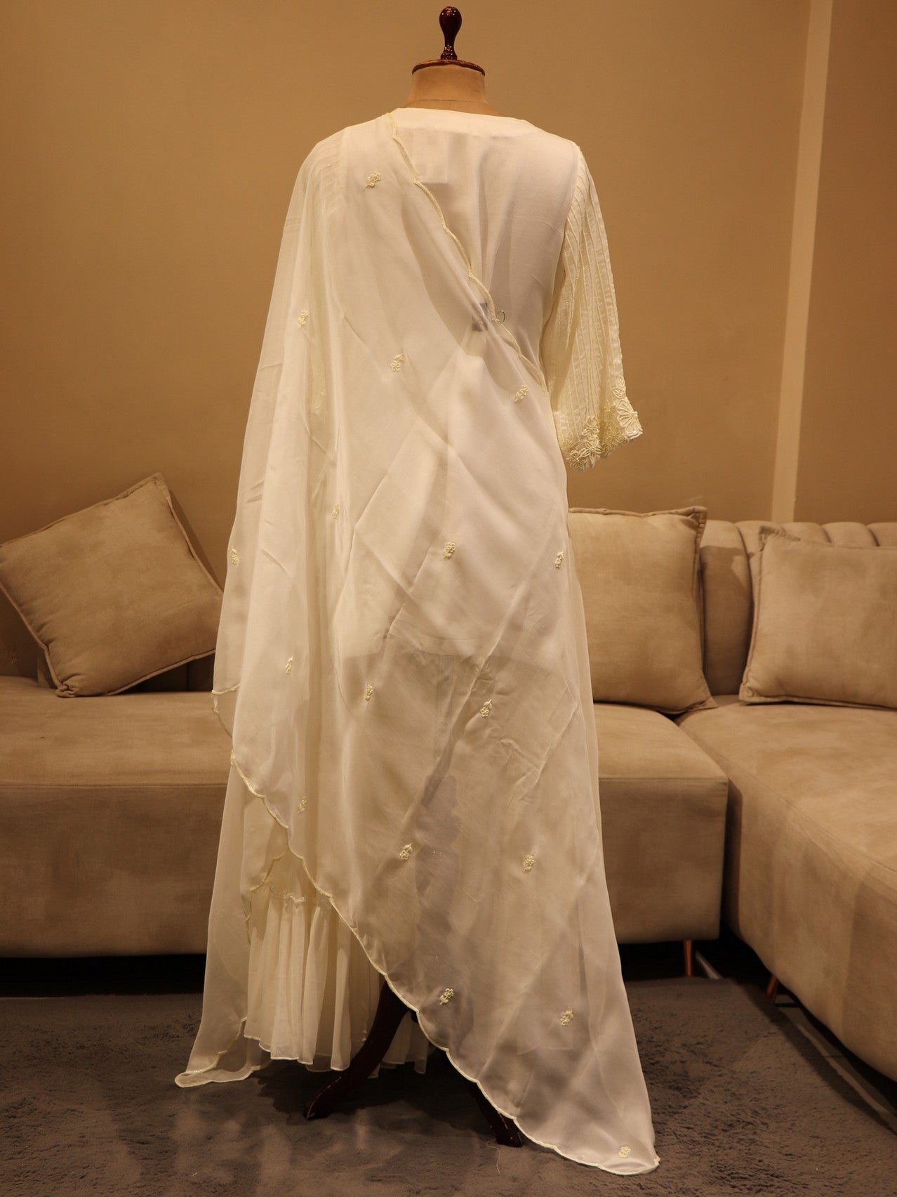 White pearl kurta with sharara and dupatta
