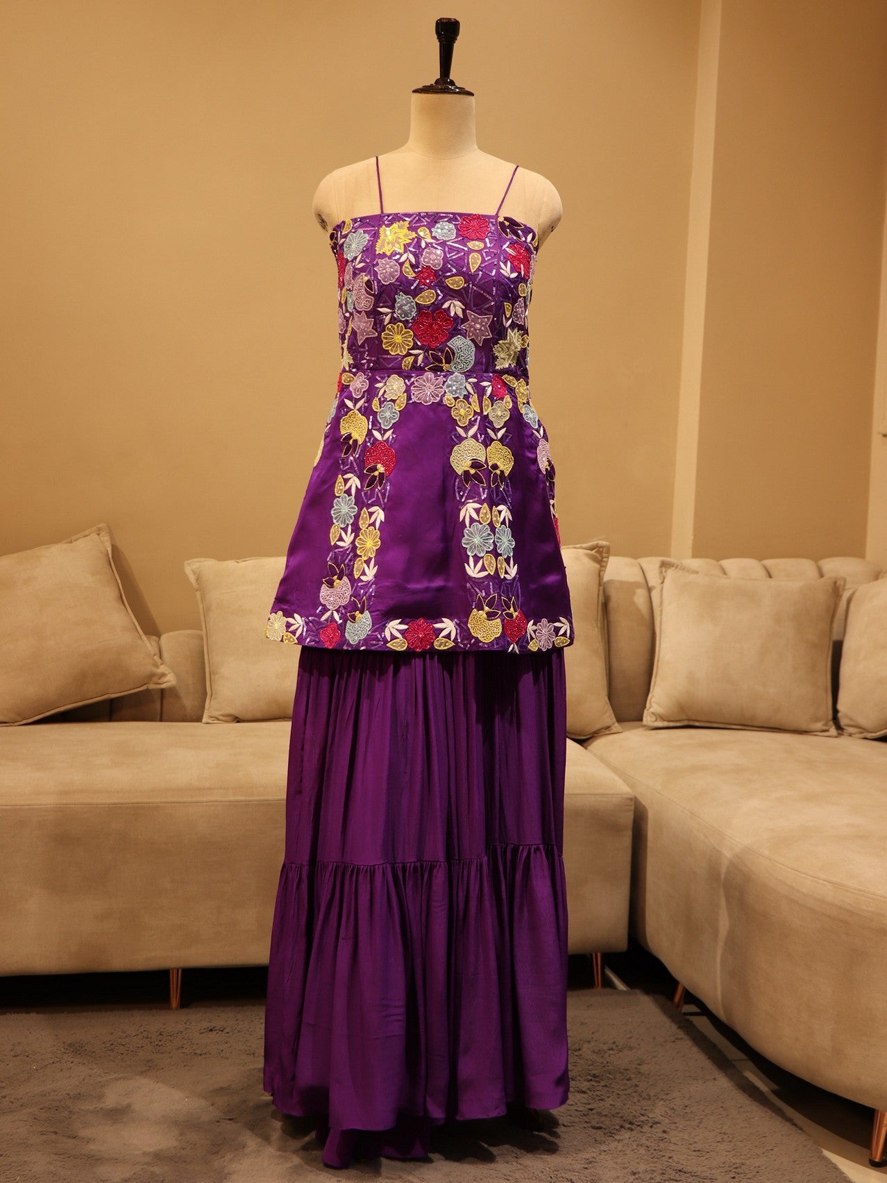 Dark purple peplum top with sharara – JAYAA'S COUTURE