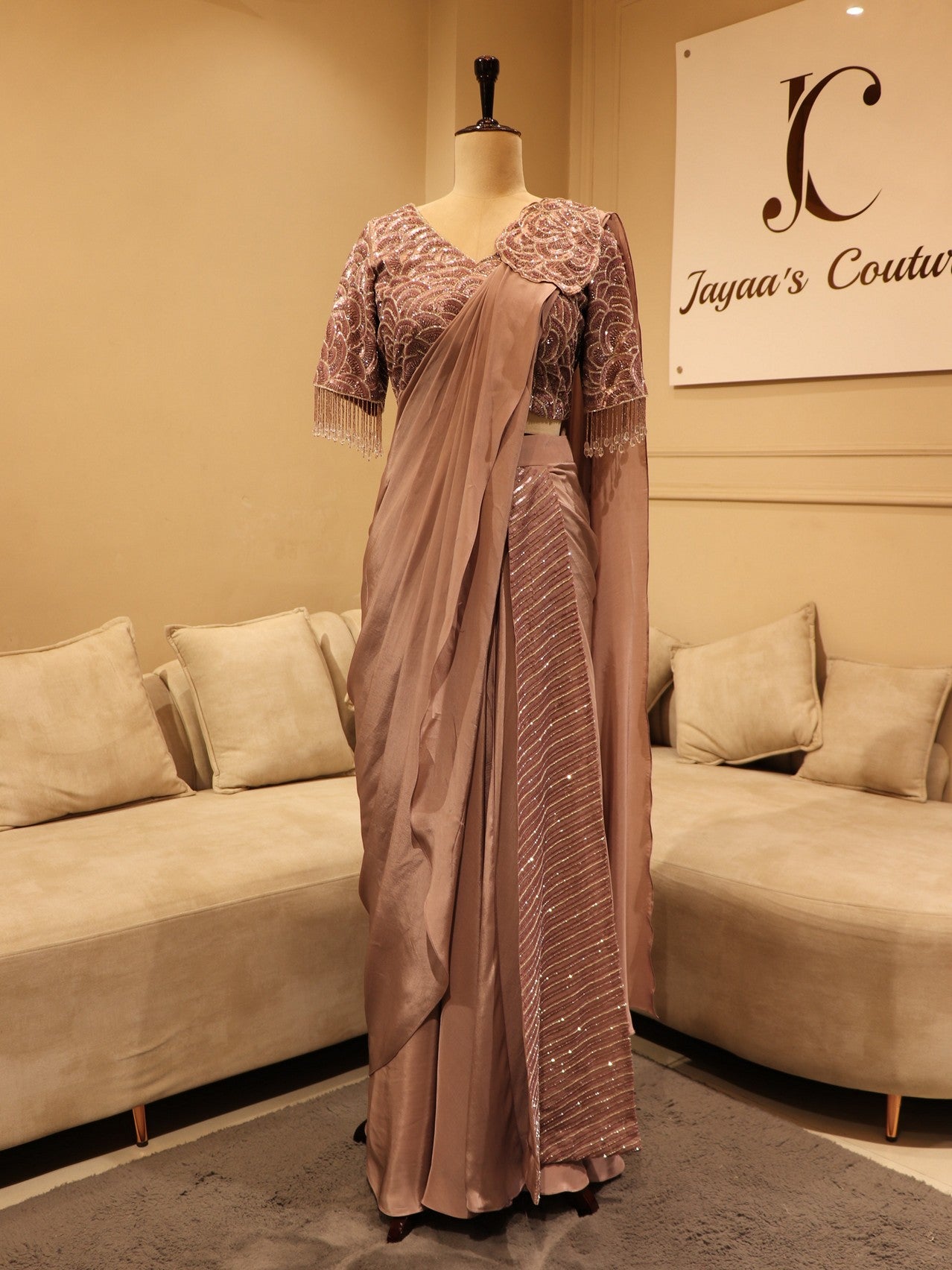 Dark mauve drape saree