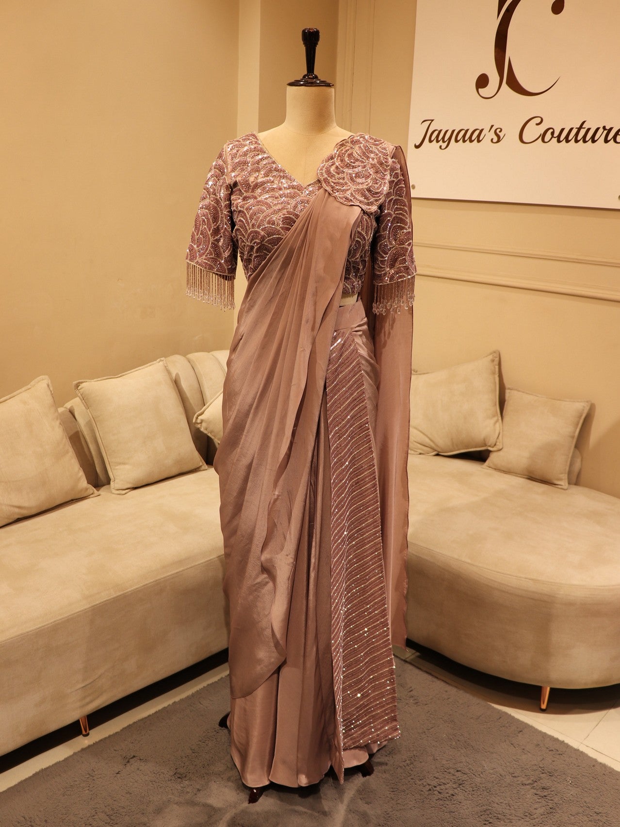 Dark mauve drape saree