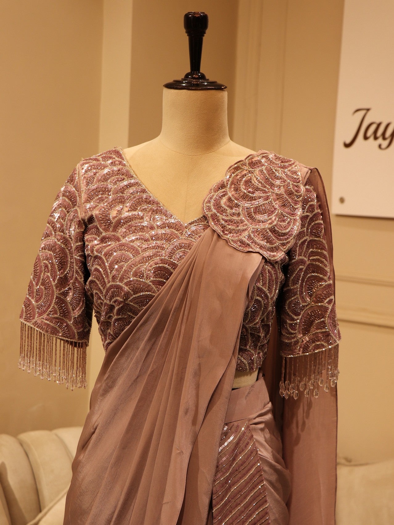 Dark mauve drape saree