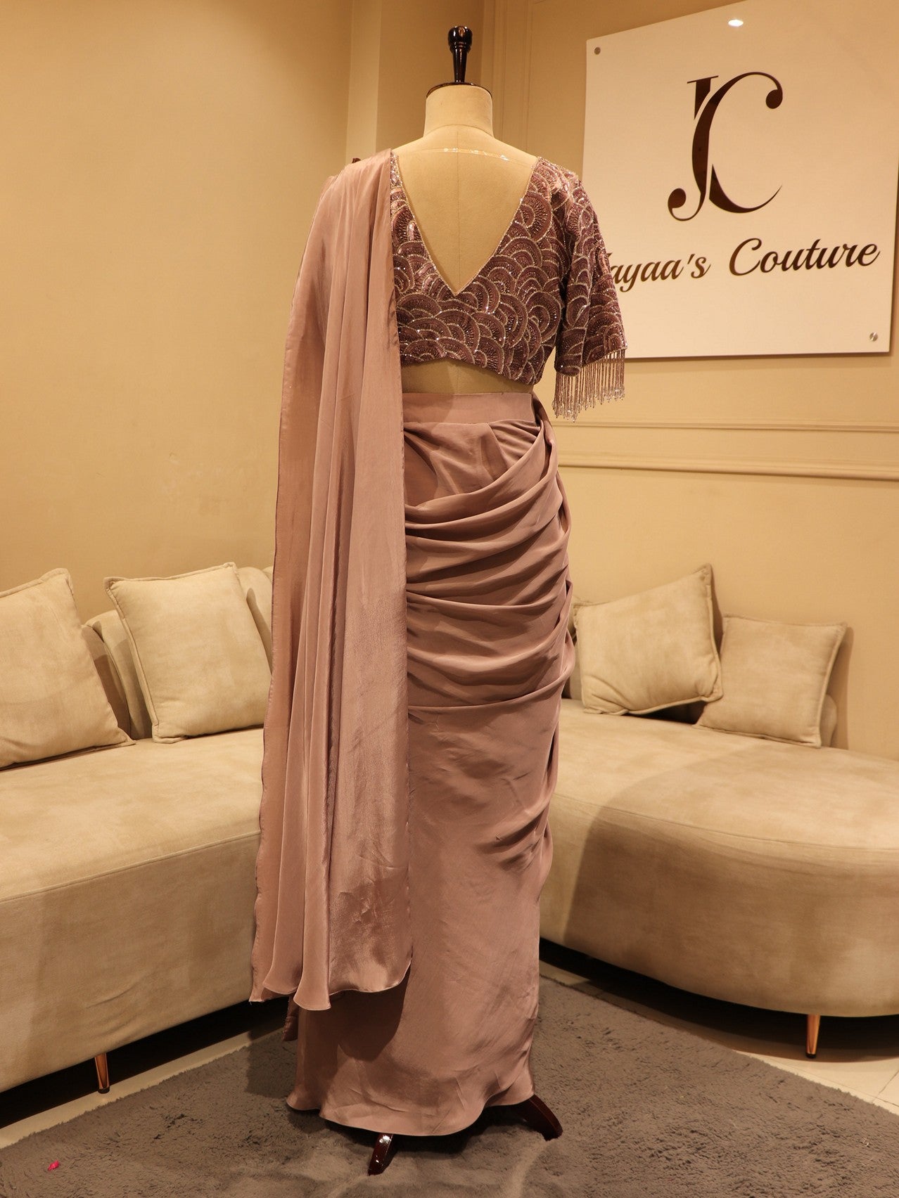 Dark mauve drape saree