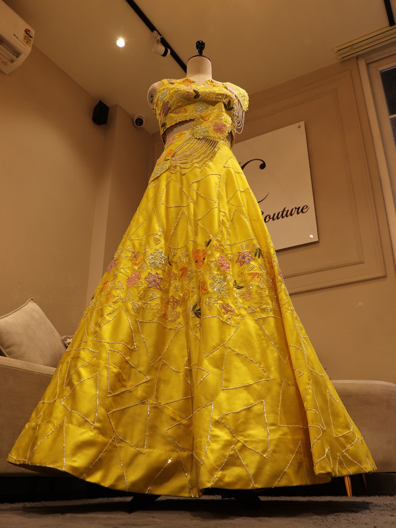 Lemon yellow crop top skirt