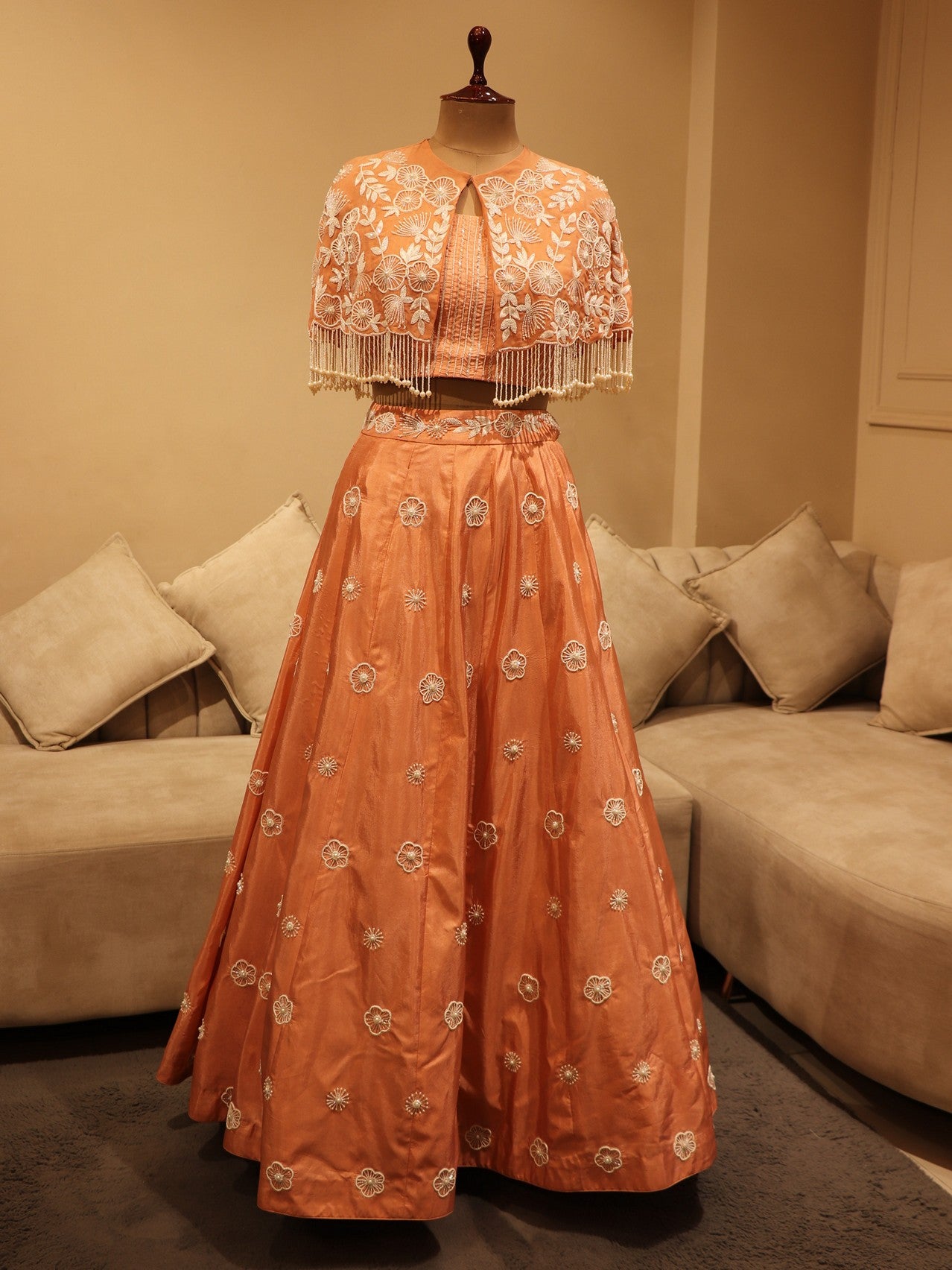 Peach cape lehenga set