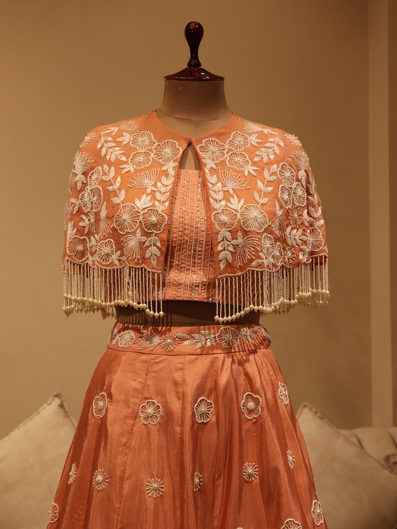 Peach cape lehenga set