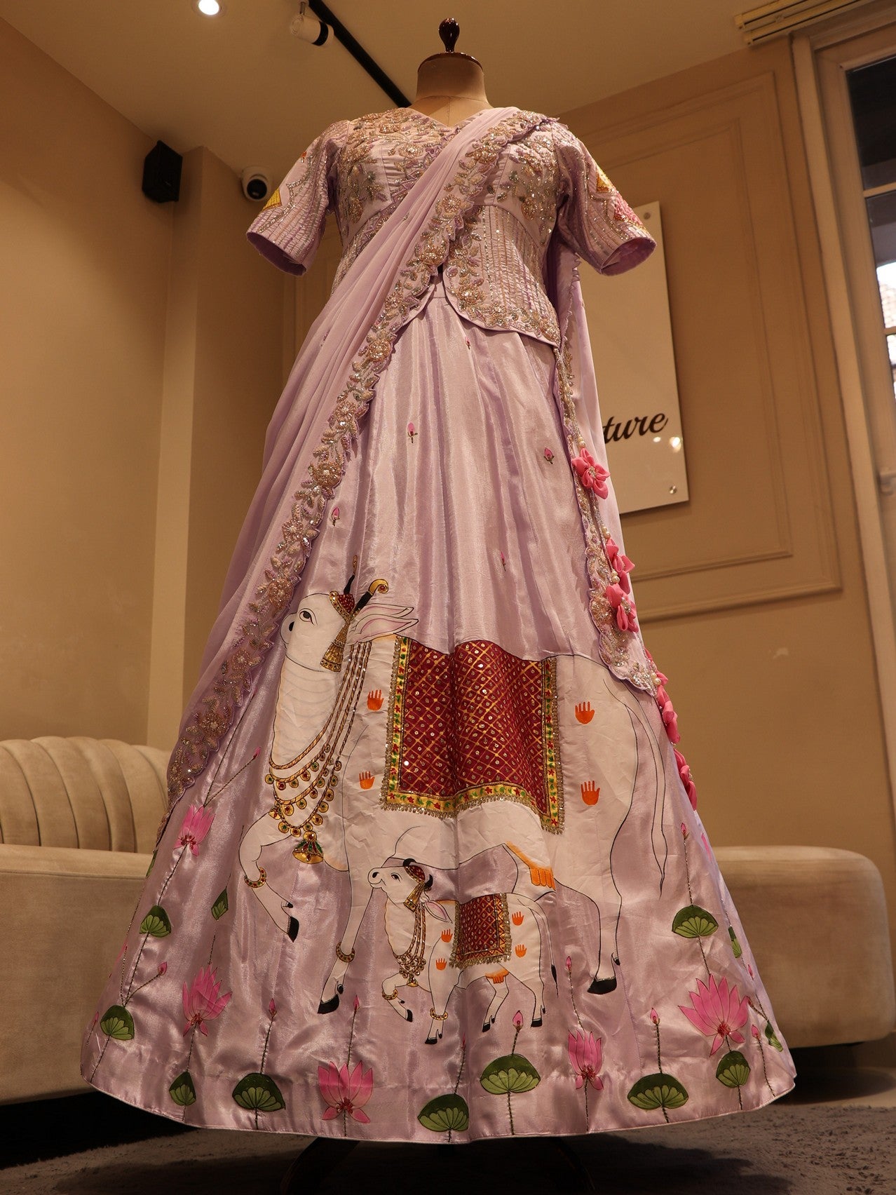 Lilac radha kishan ji hand painted lehenga set