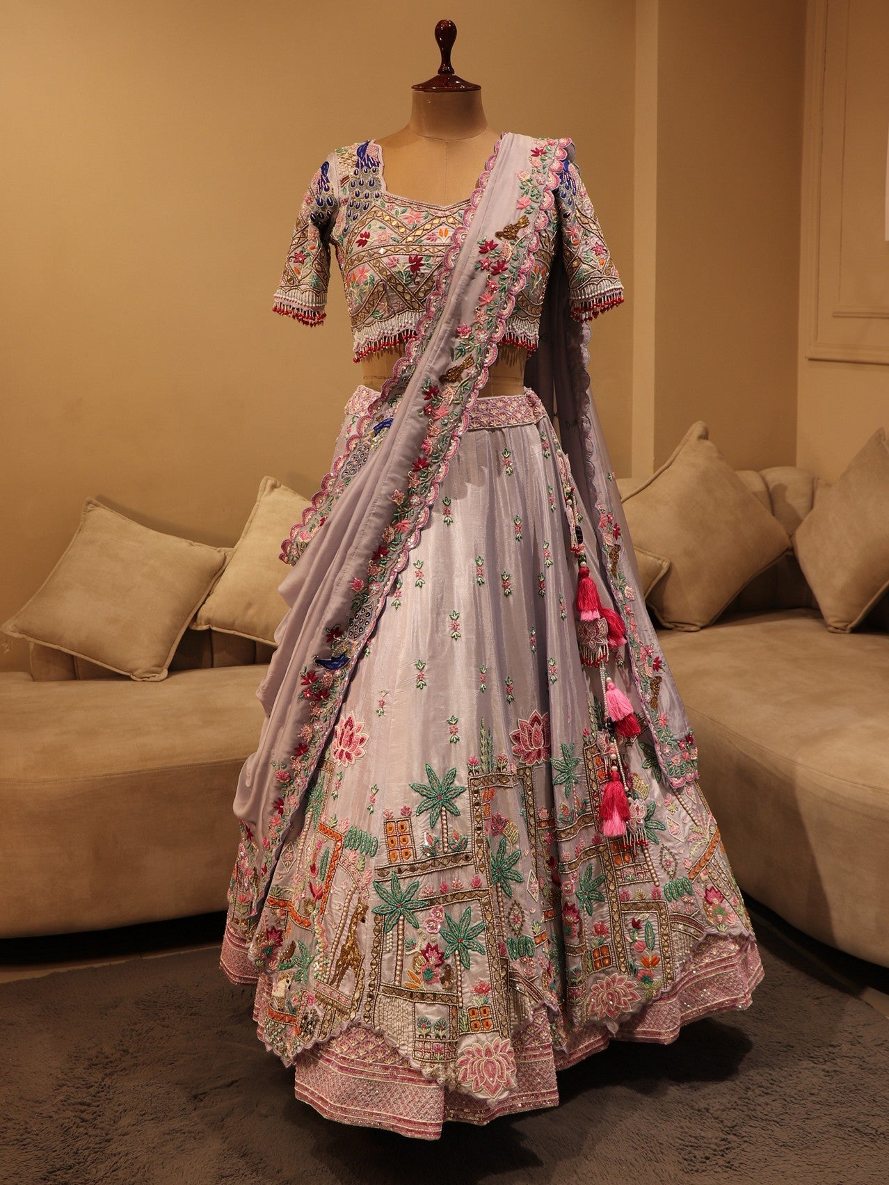 Ice blue peacock embroidered lehenga set