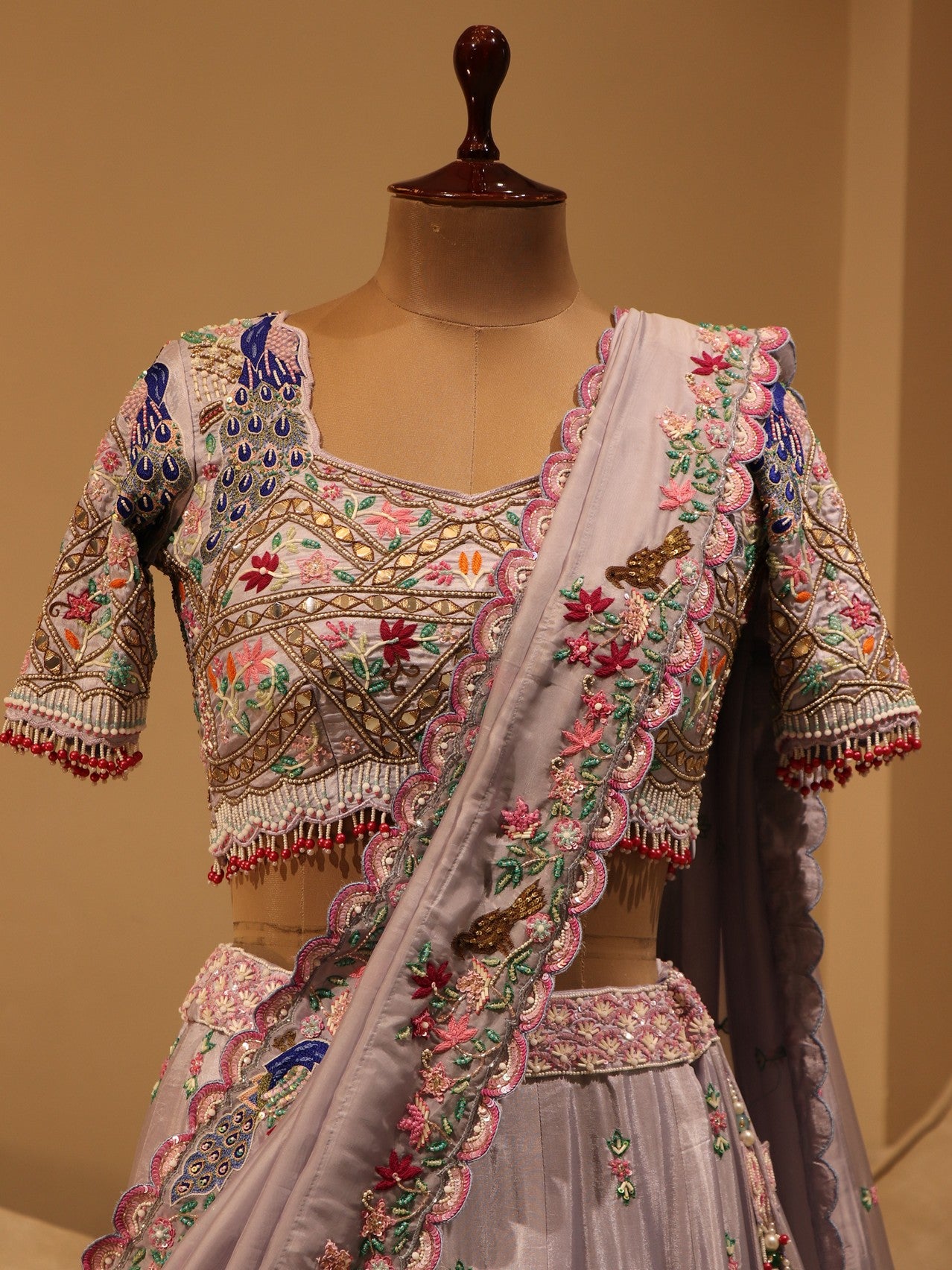 Ice blue peacock embroidered lehenga set