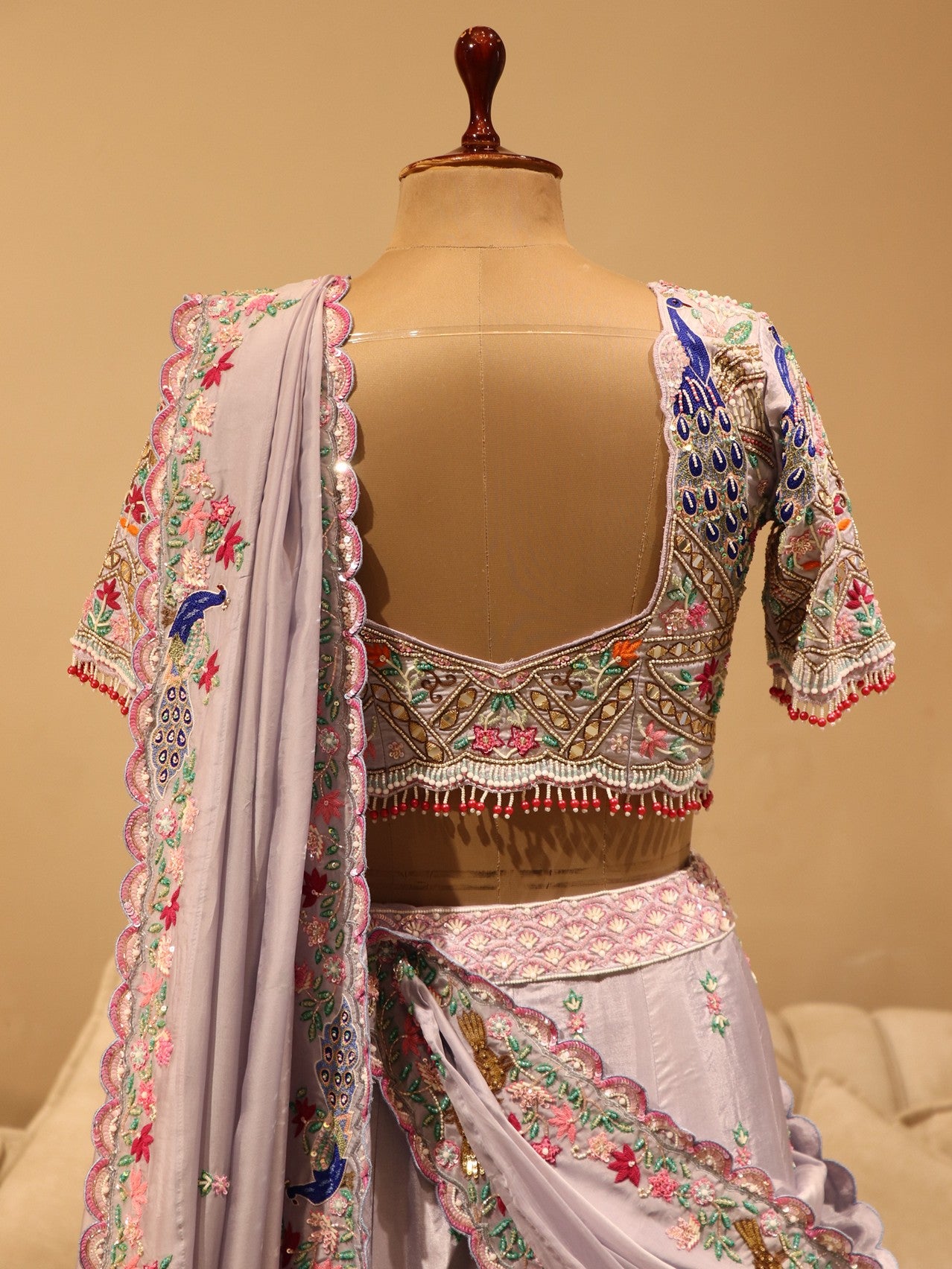 Ice blue peacock embroidered lehenga set