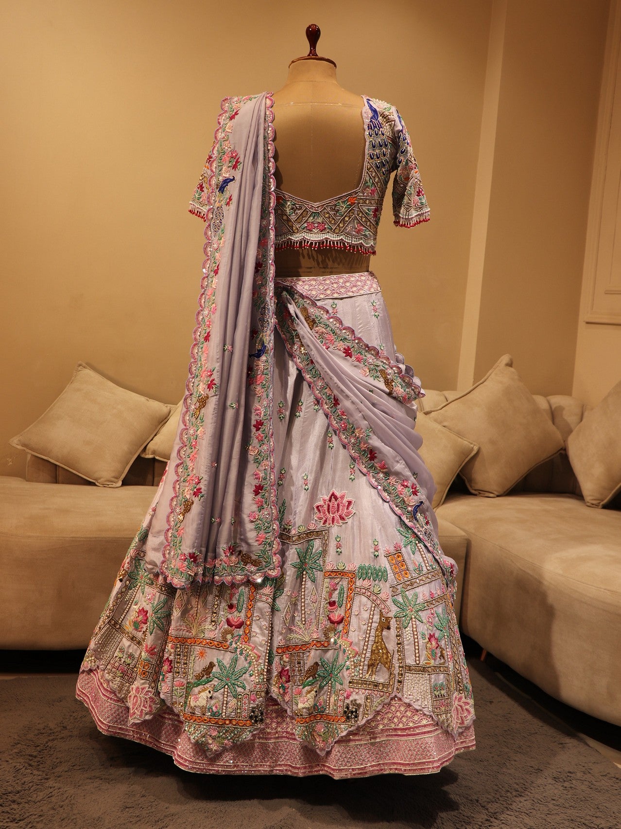 Ice blue peacock embroidered lehenga set