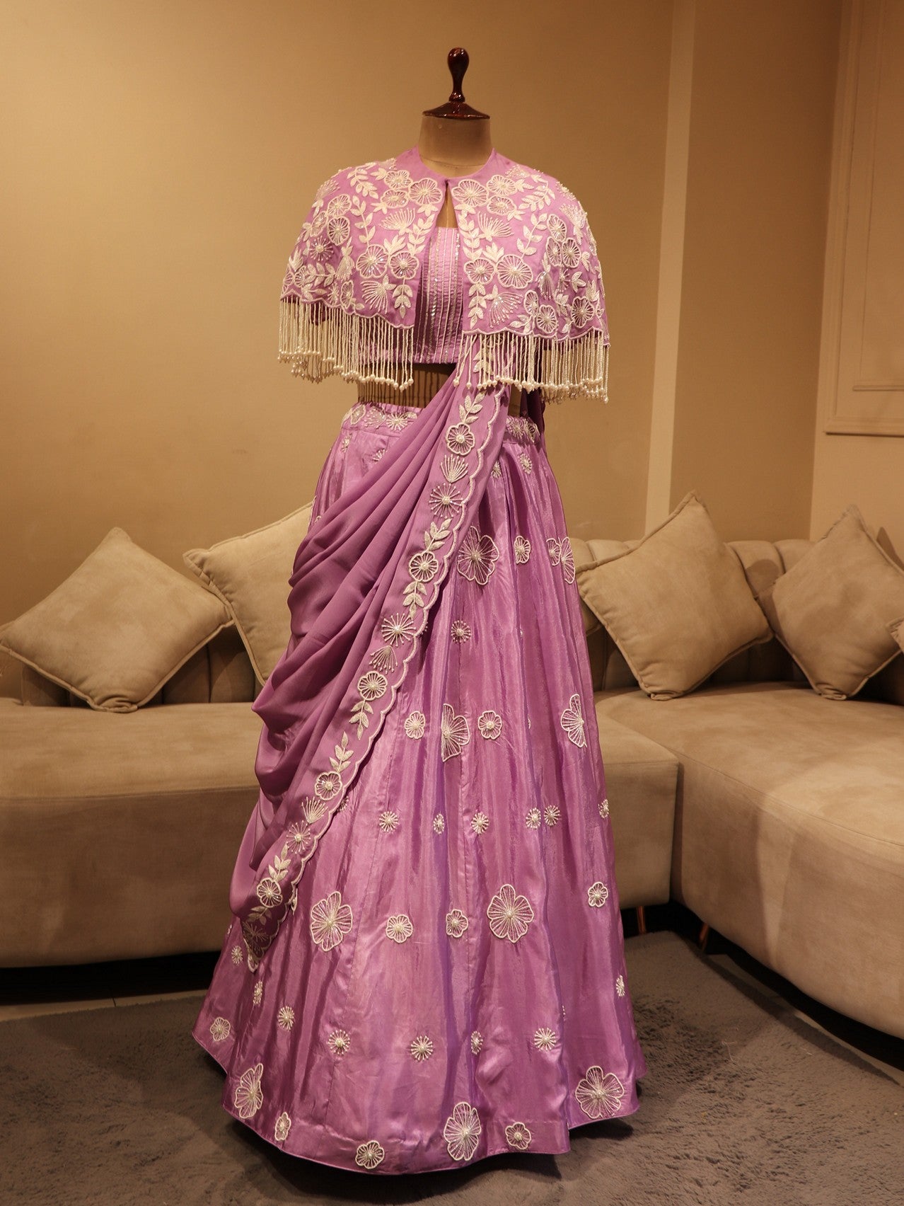 lavander pearl cape lehenga set