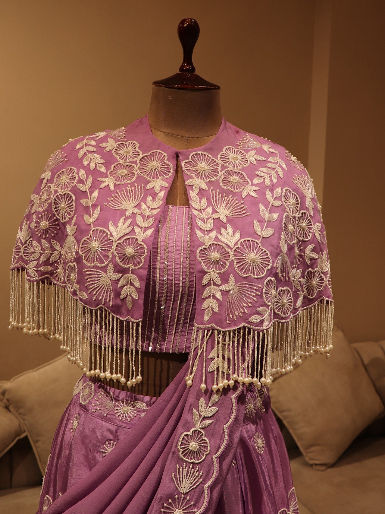 lavander pearl cape lehenga set