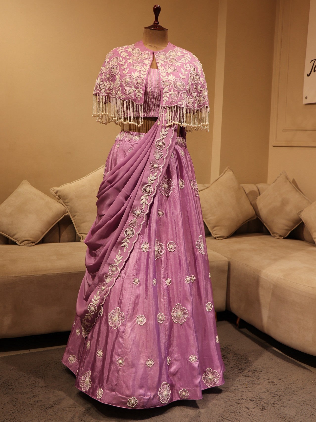 lavander pearl cape lehenga set