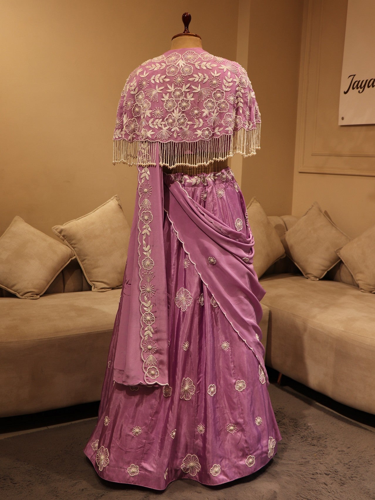 lavander pearl cape lehenga set