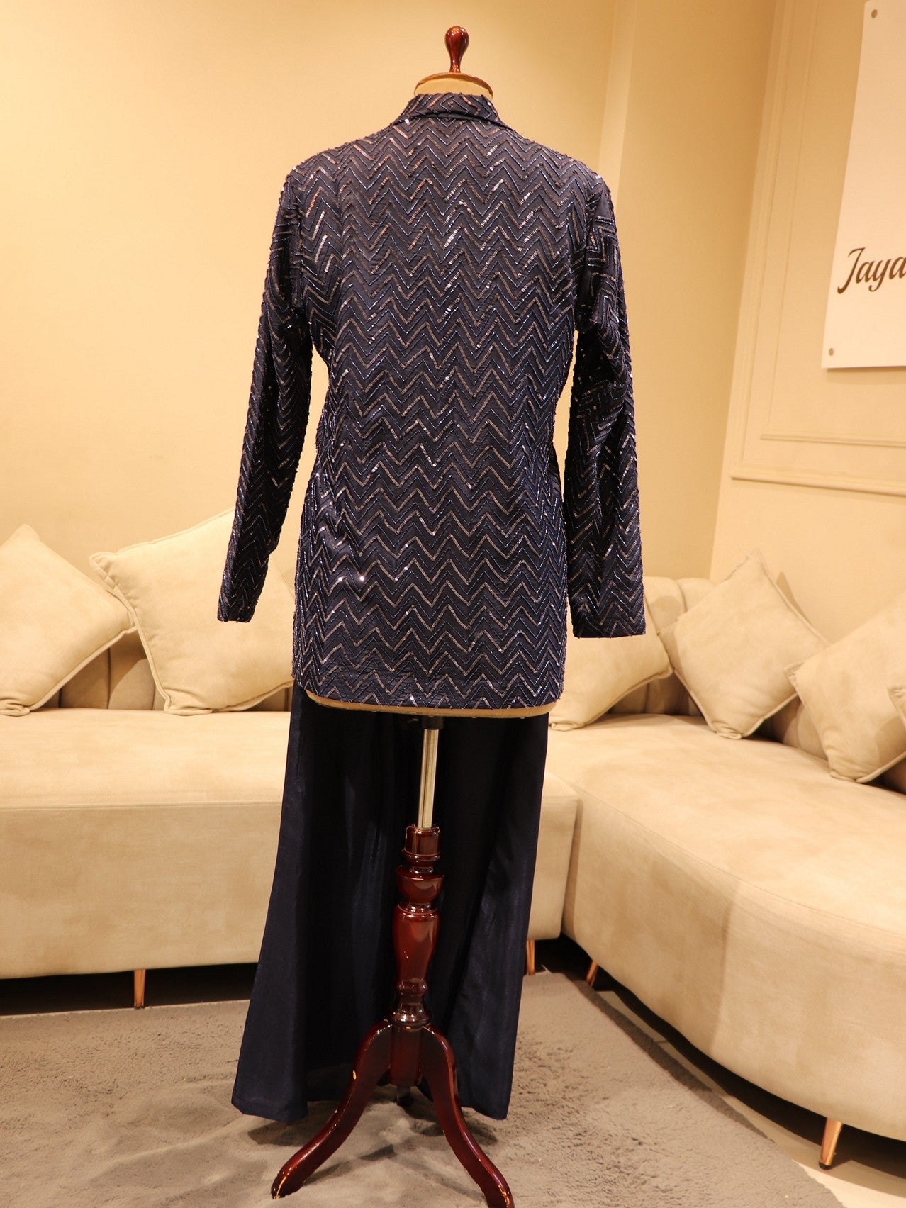 Navy blue crop top plazo with jacket