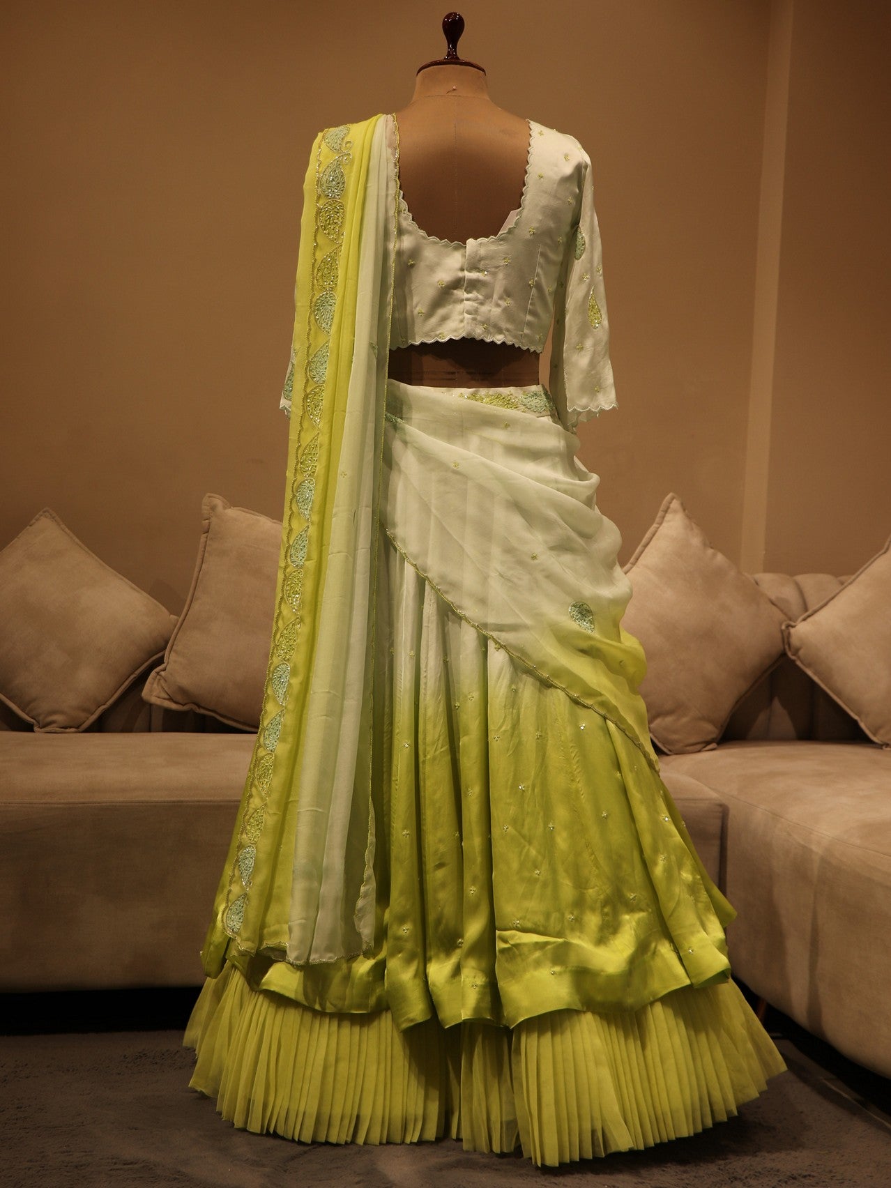 green shaded lehenga set