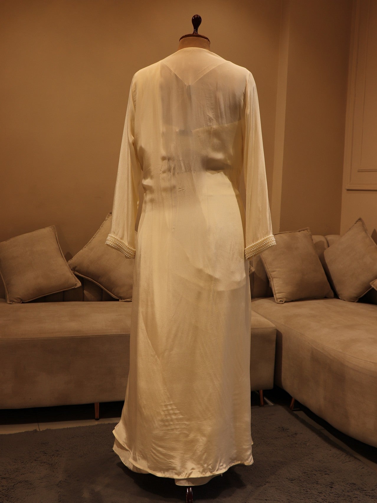 Pearl white pearls drape saree with cape