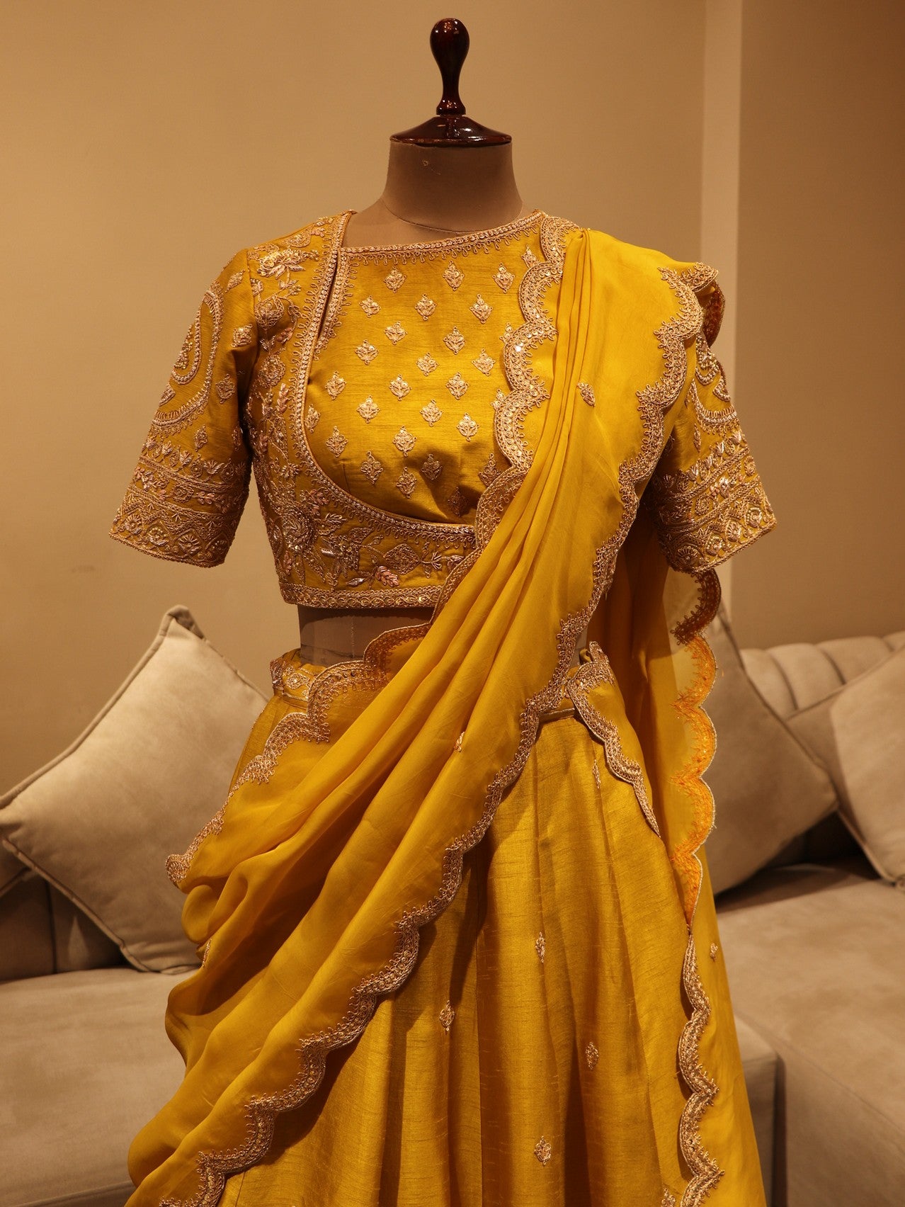 Mustard yellow marodi lehenga set