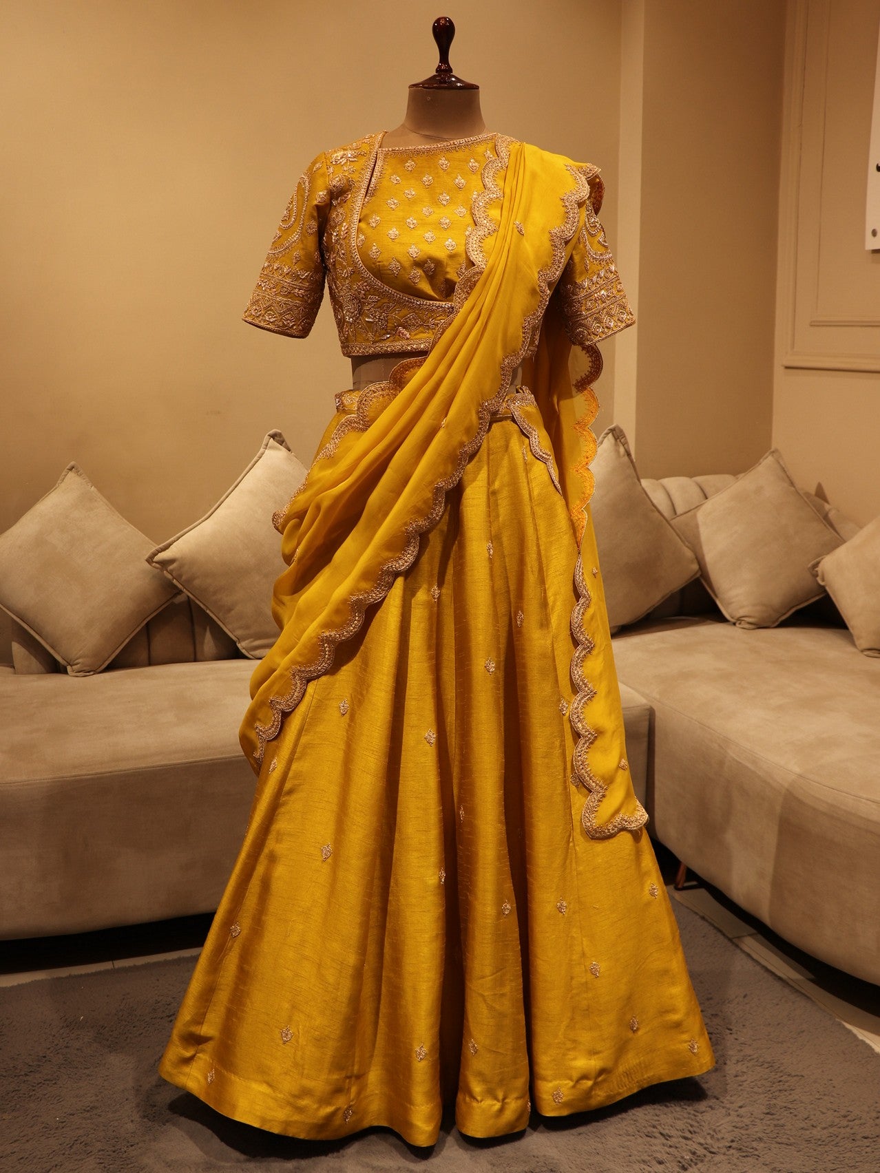 Mustard yellow marodi lehenga set