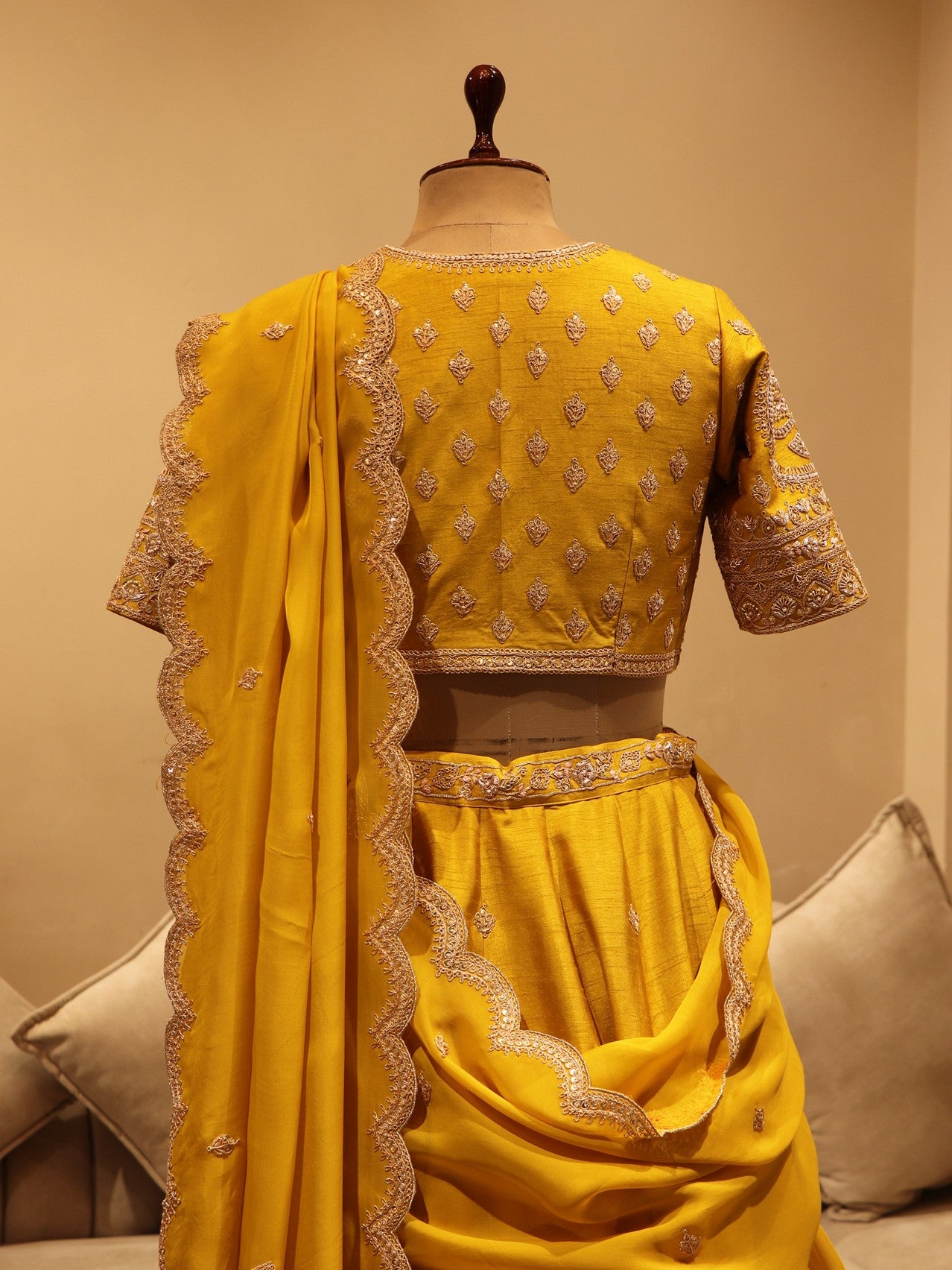 Mustard yellow marodi lehenga set