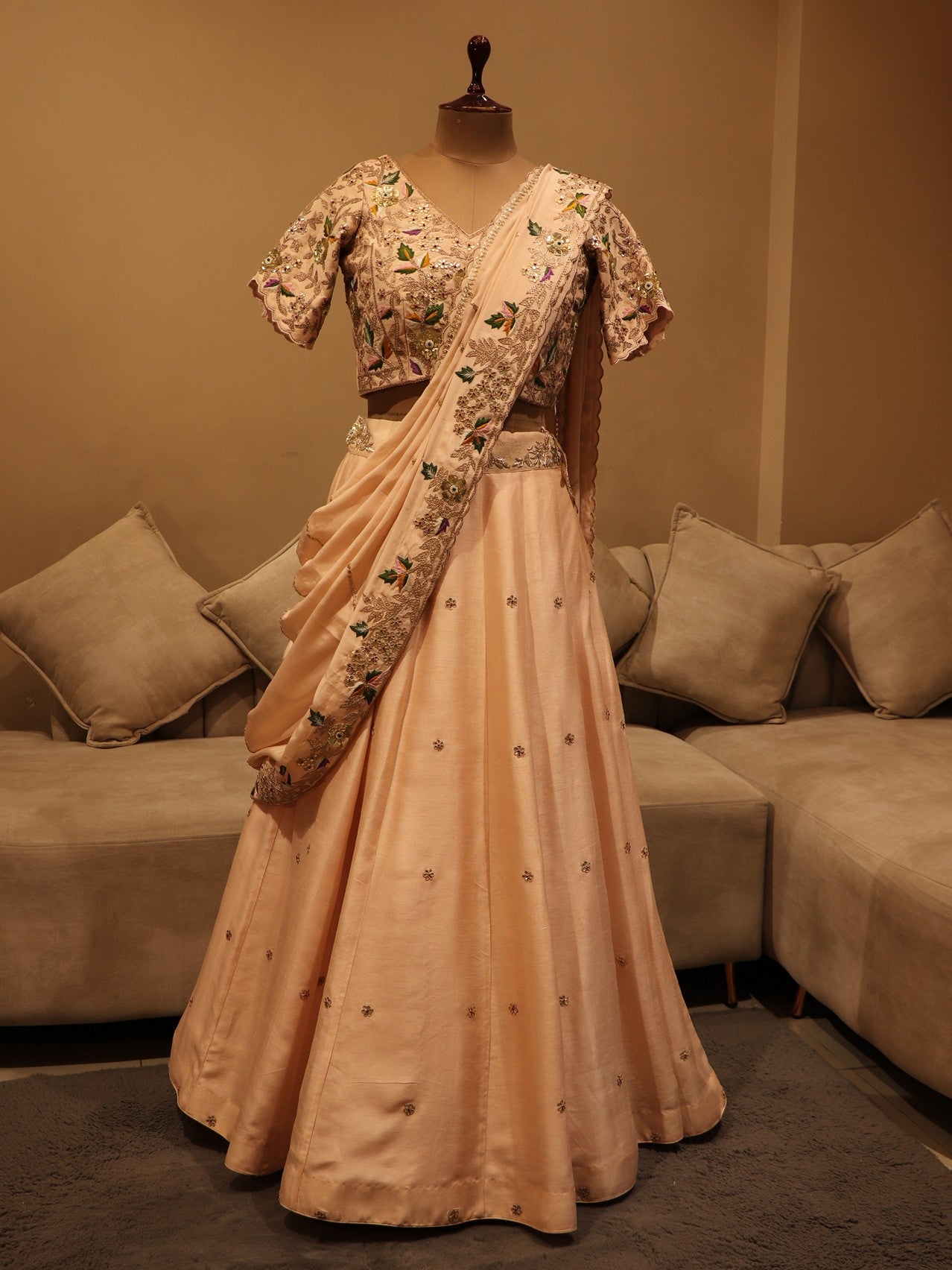 Peach marodi gotta patti lehenga set