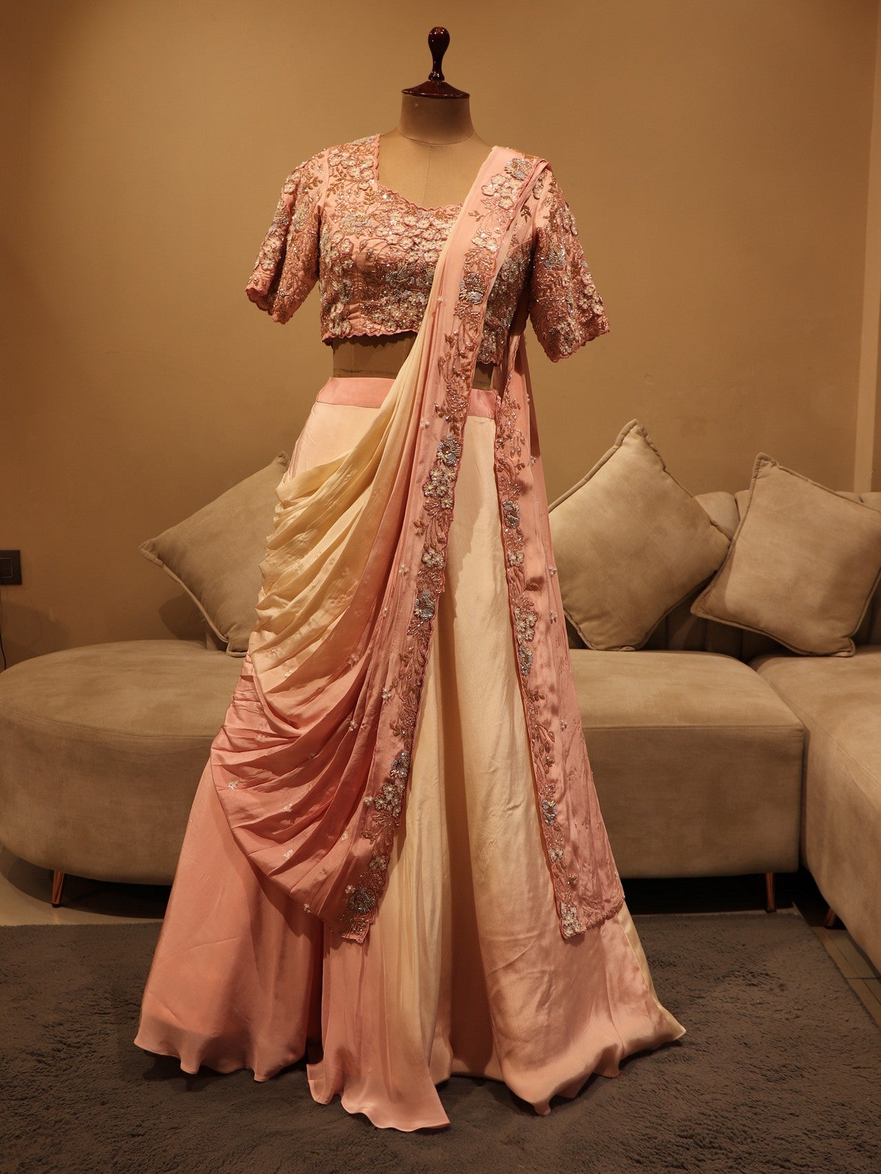 Mauve off white shaded lehenga set