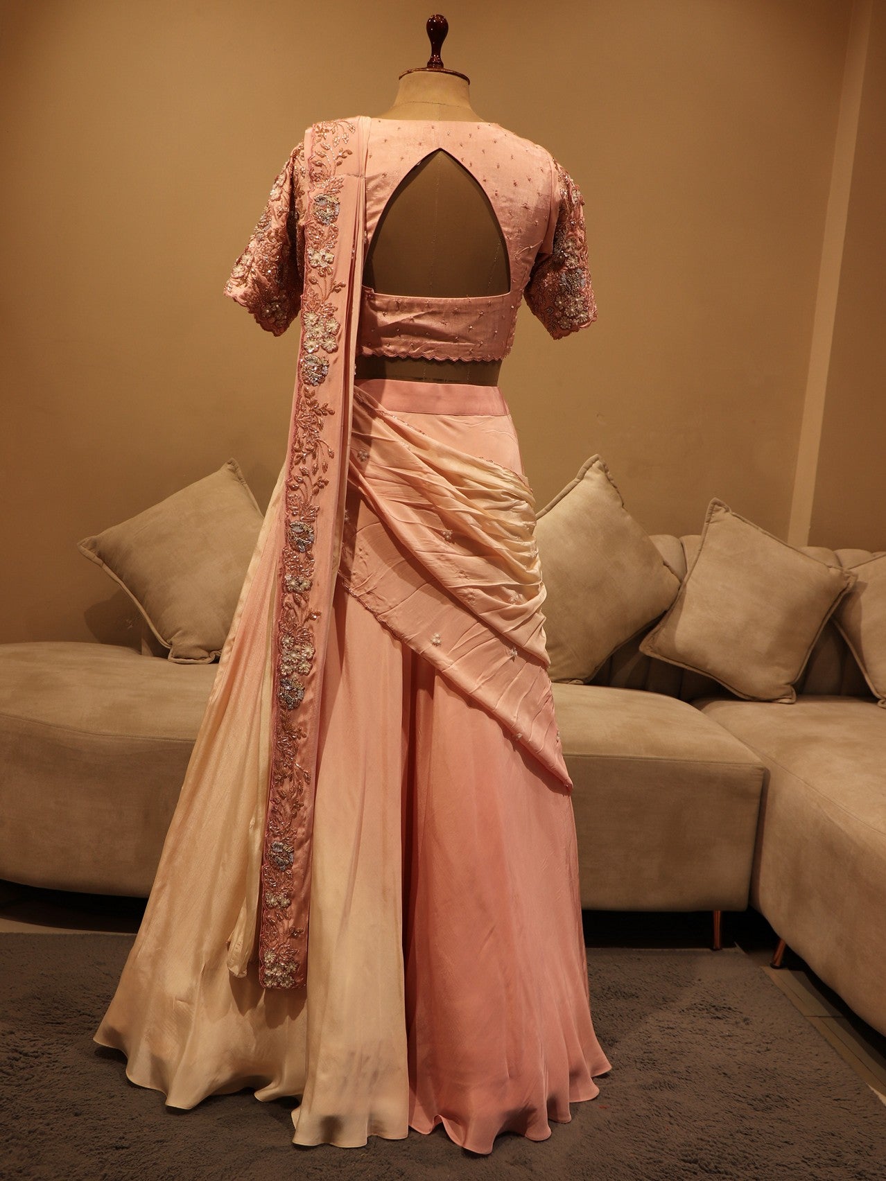 Mauve off white shaded lehenga set