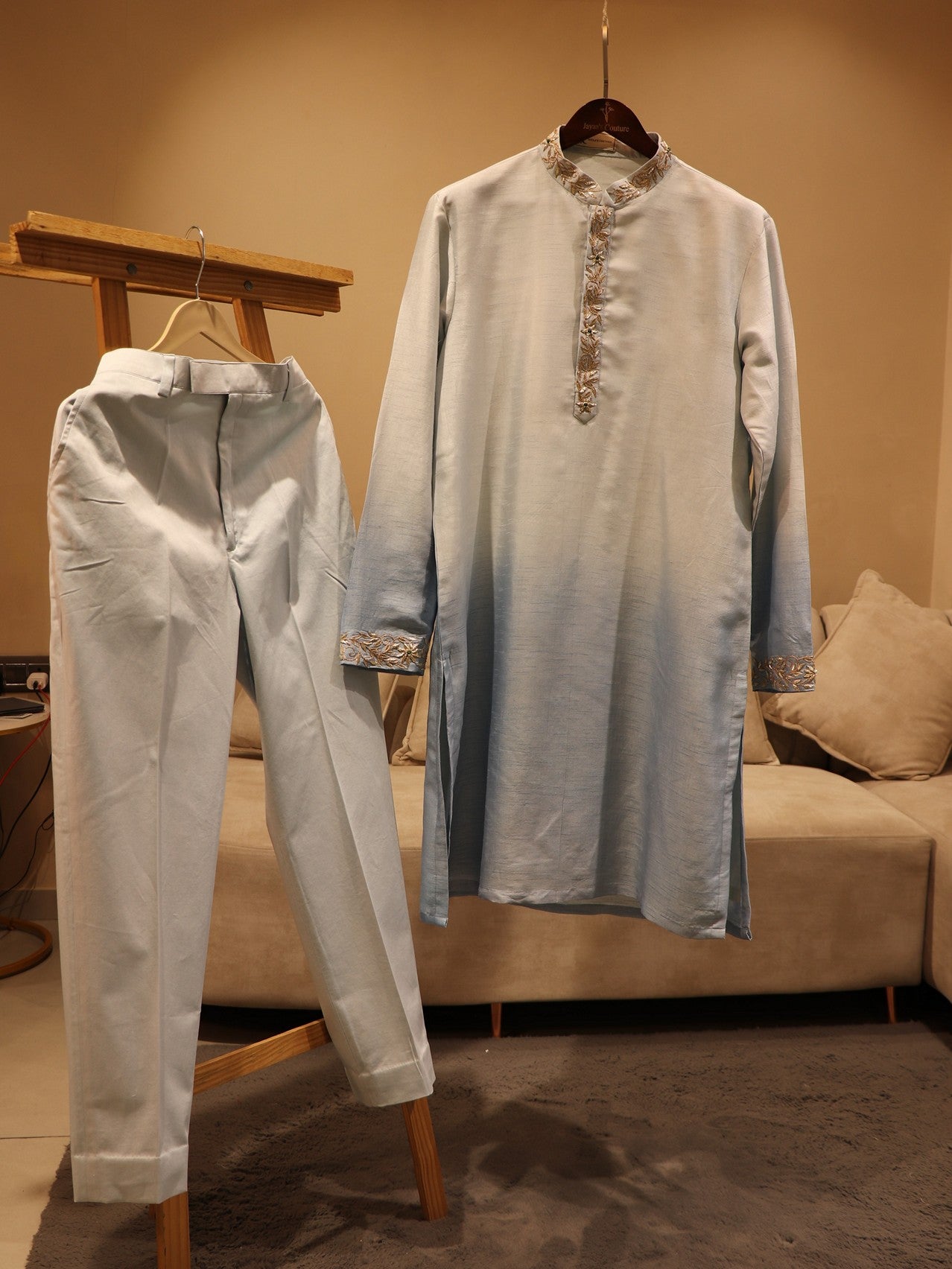 Powder blue mens kurta pants