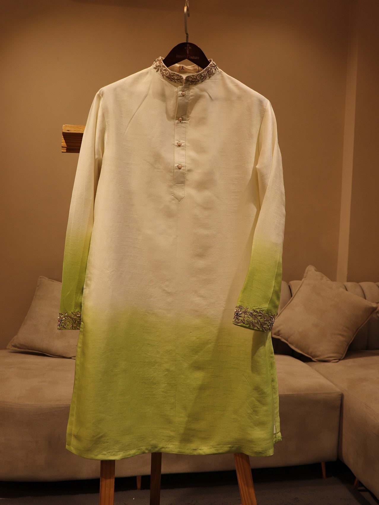 Green shaded mens kurta pants