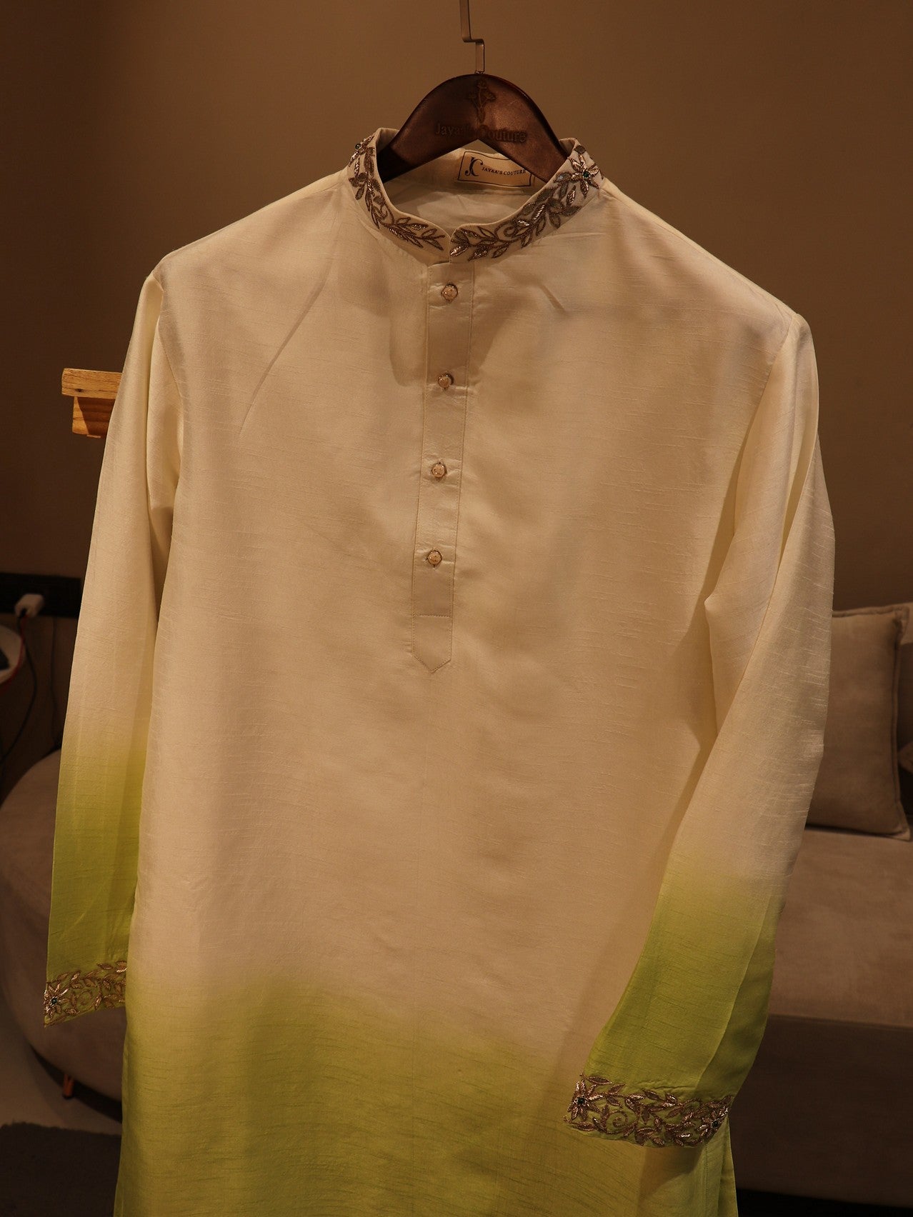 Green shaded mens kurta pants