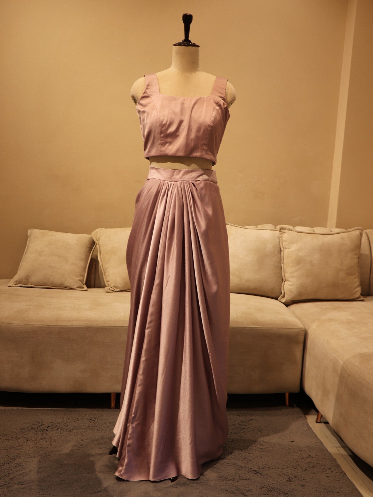 Mauve crop top skirt with blazer