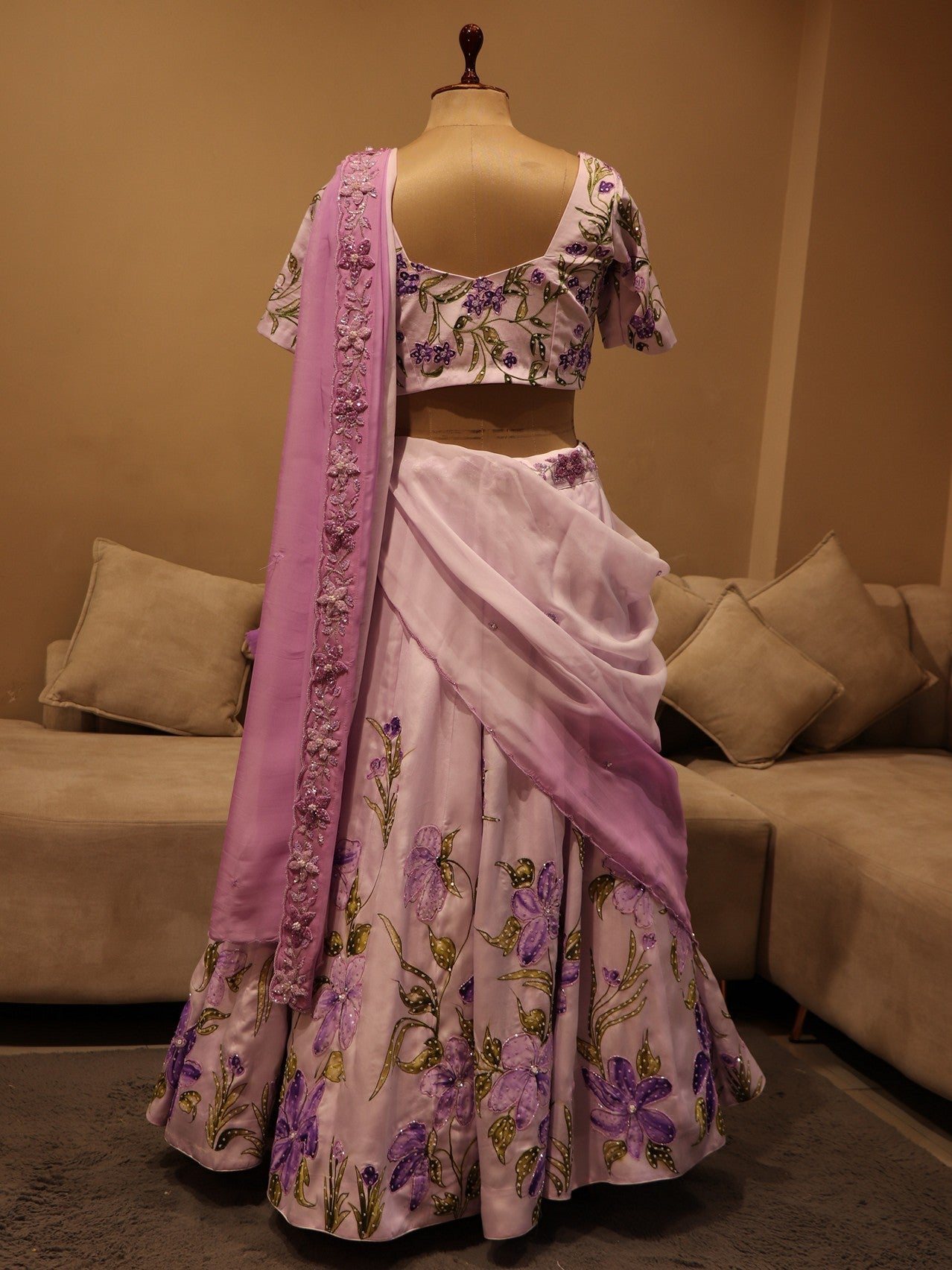 Lilac shaded handpainted lehenga set