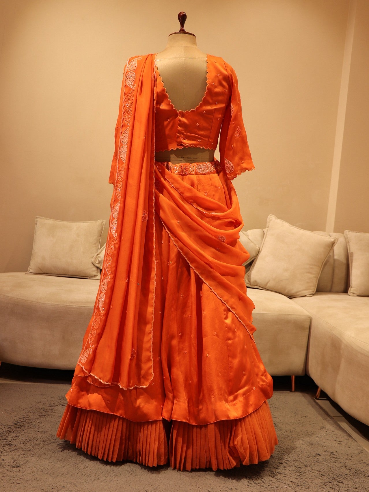 Orange boota lehenga set