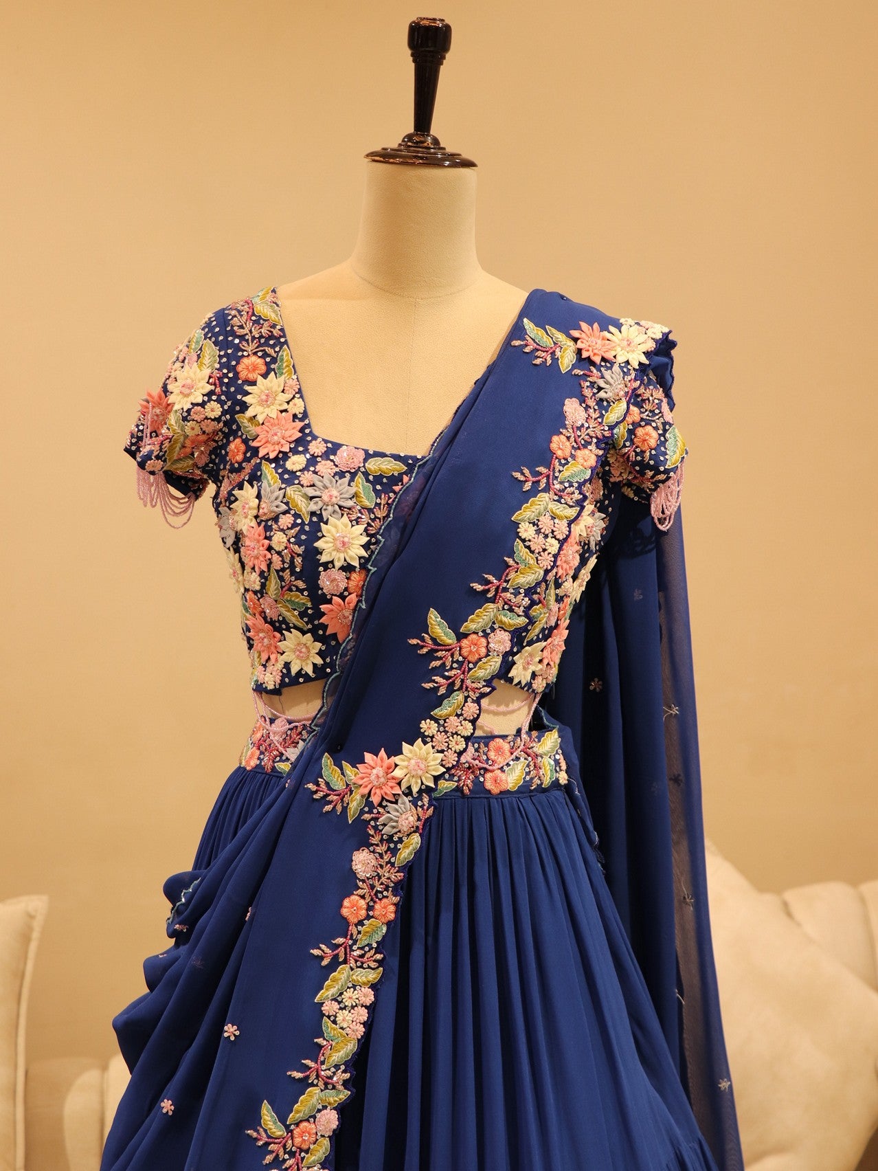 Royal blue embroidered lehenga set