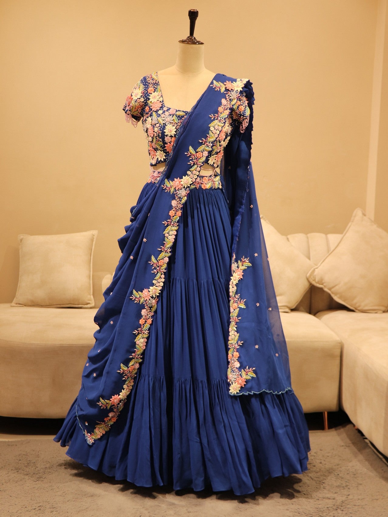 Royal blue embroidered lehenga set