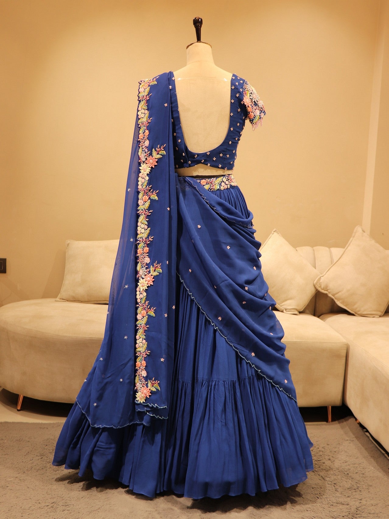Royal blue embroidered lehenga set