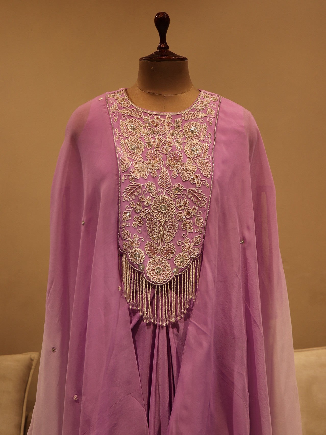 Lavander pearl crop top skirt cape