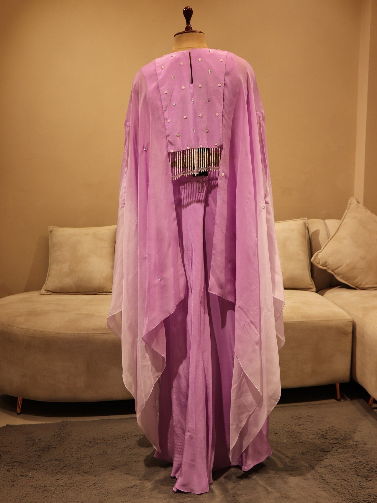 Lavander pearl crop top skirt cape