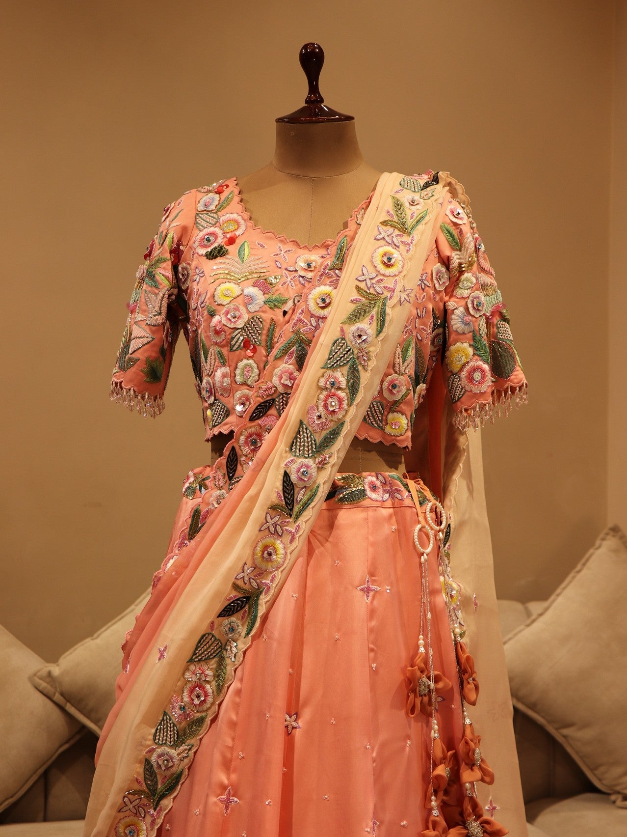 Peach shaded crane lehenga set