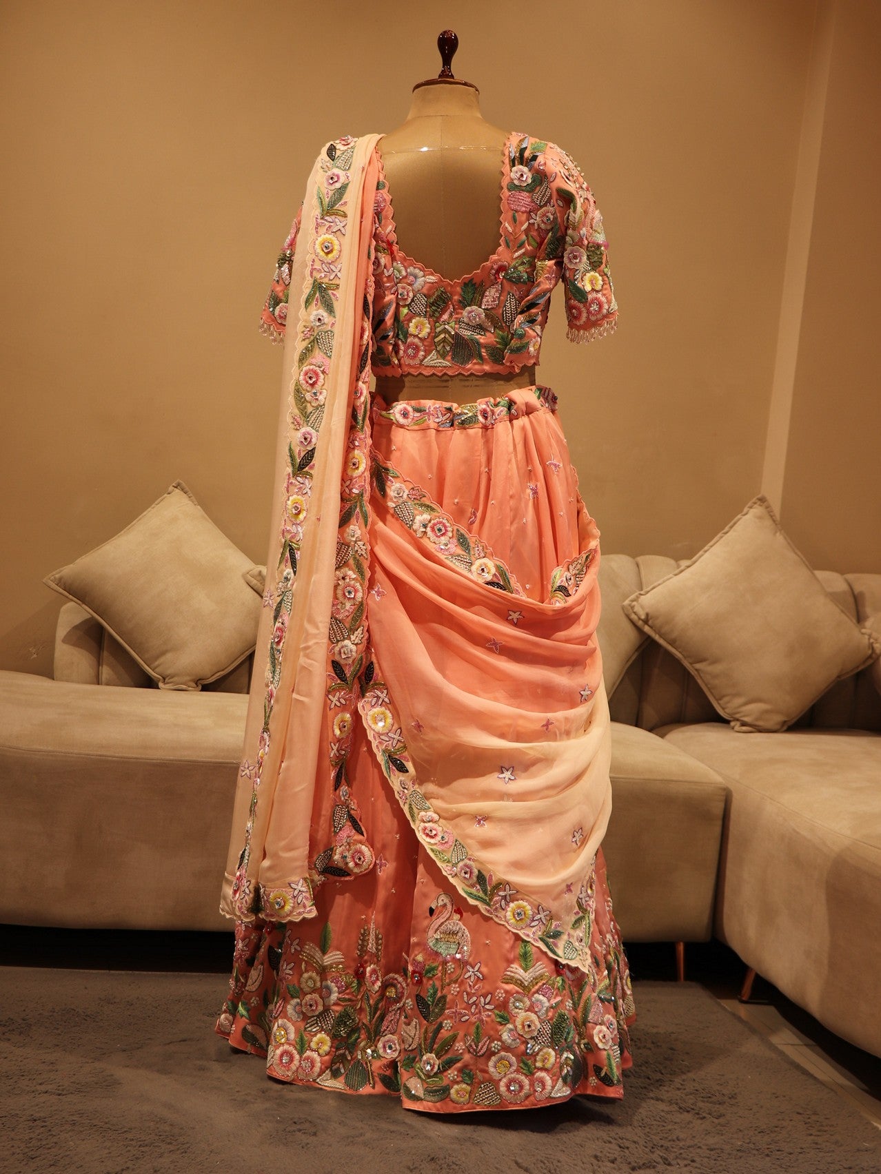 Peach shaded crane lehenga set