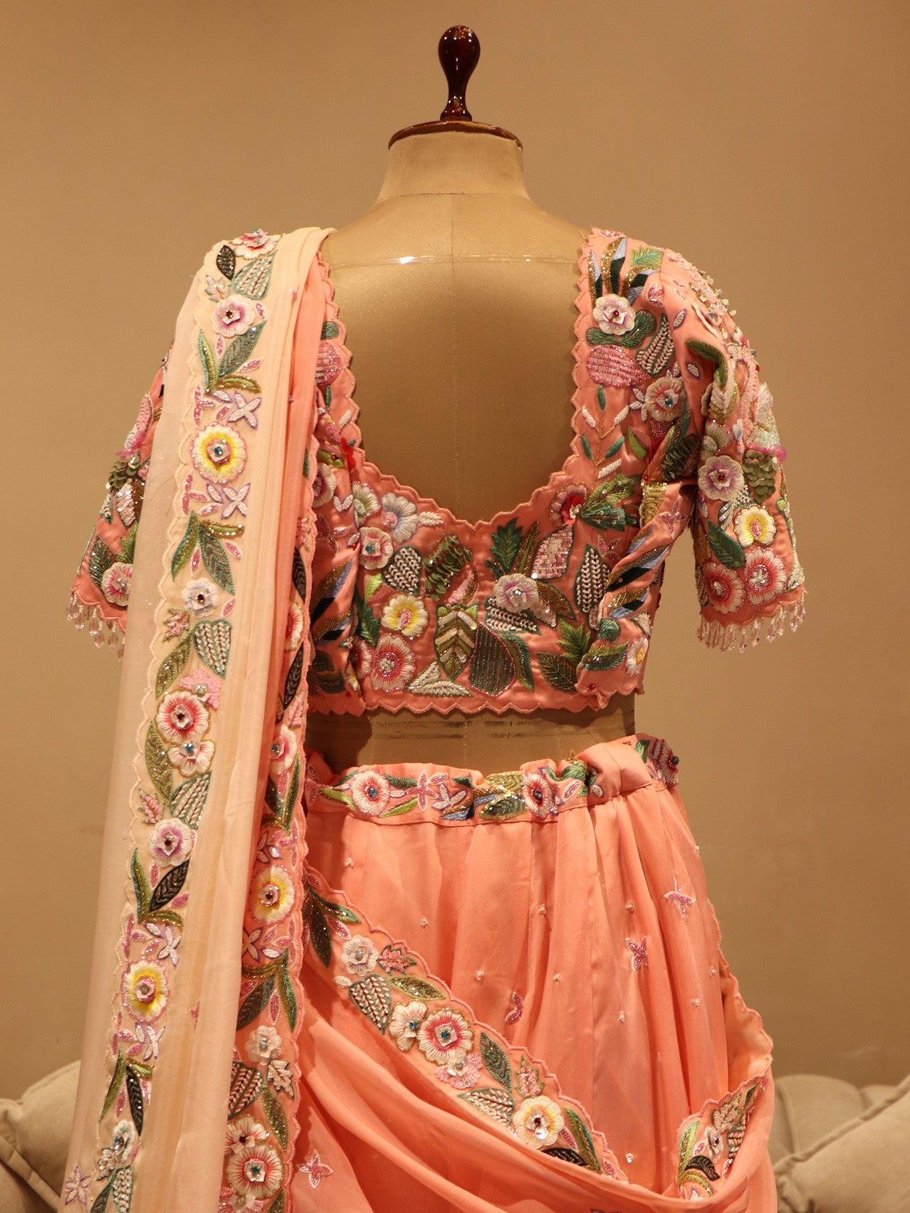 Peach shaded crane lehenga set