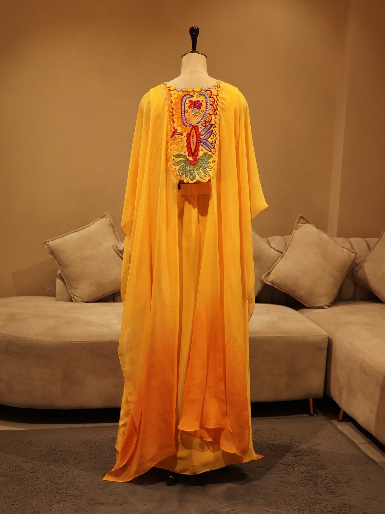 Yellow orange shaded crop skirt with cape