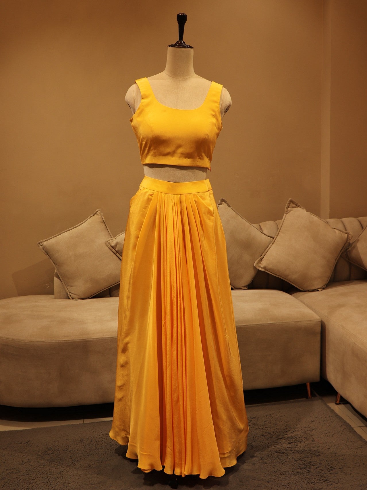 Yellow orange shaded crop skirt with cape