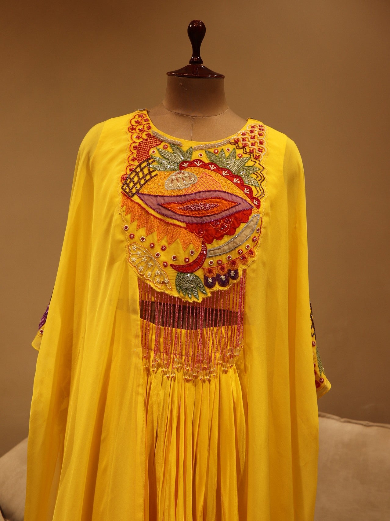 Yellow crop top skirt with cape