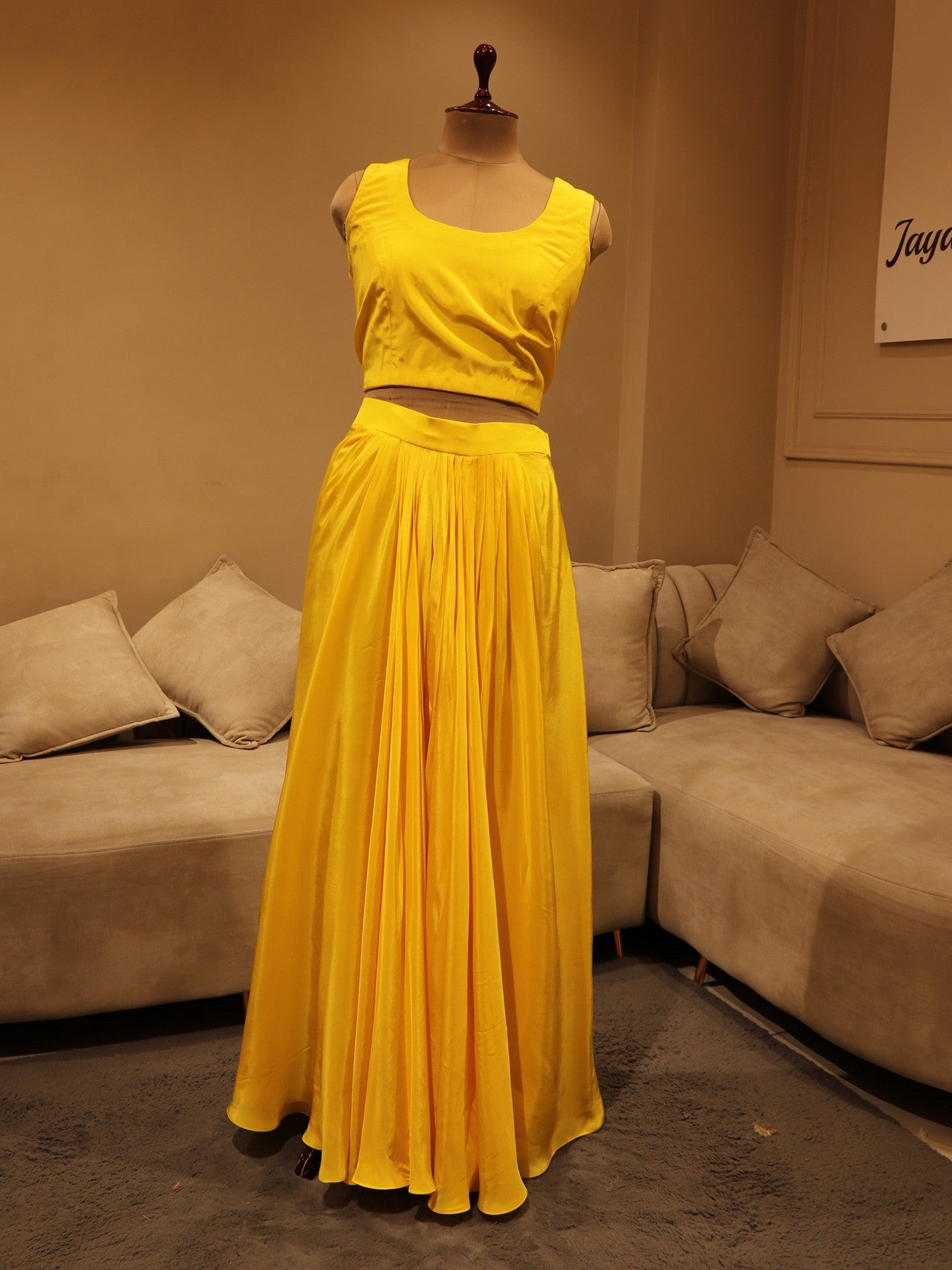 Yellow crop top skirt with cape