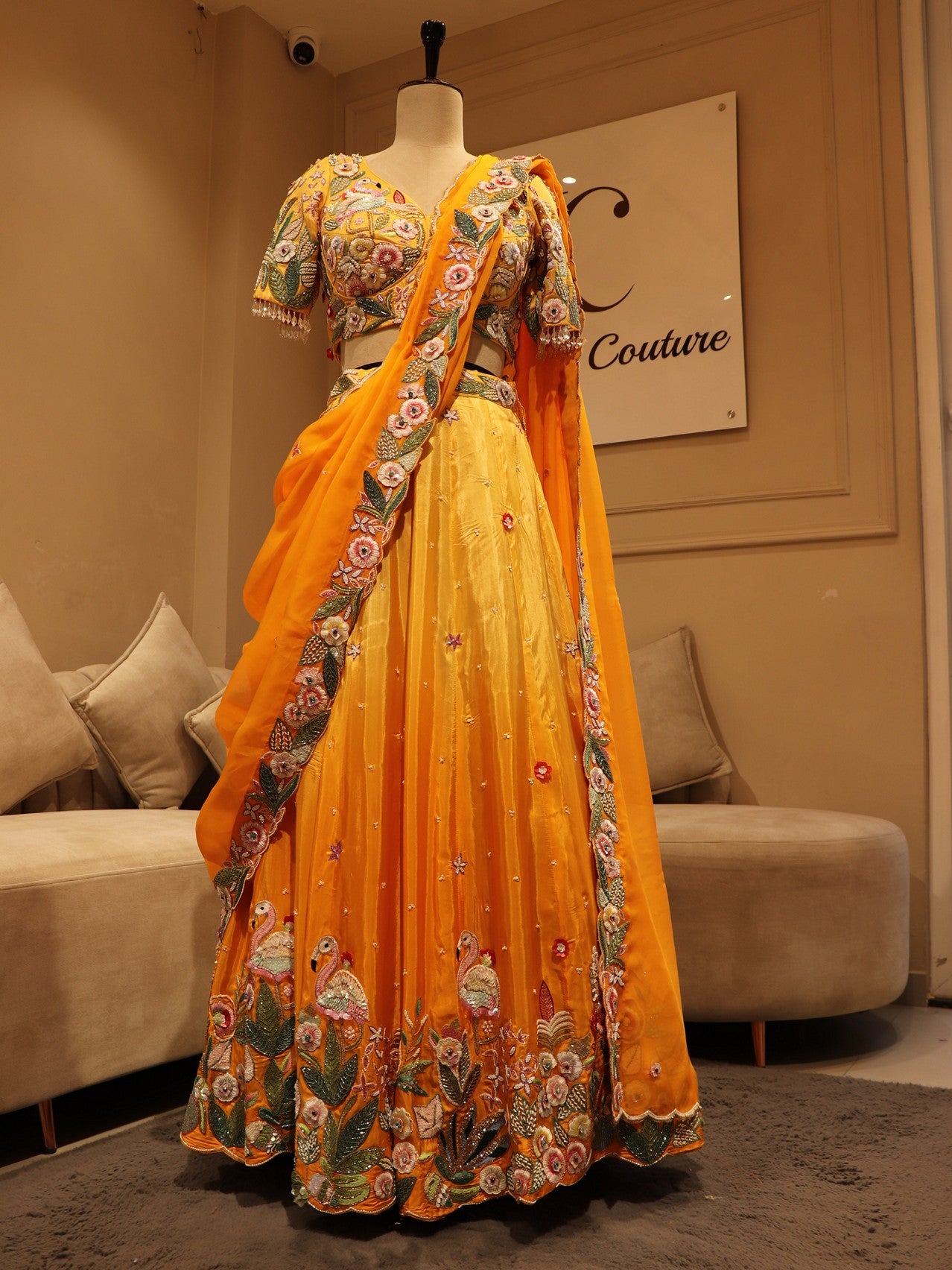 Orange shaded crane lehenga set