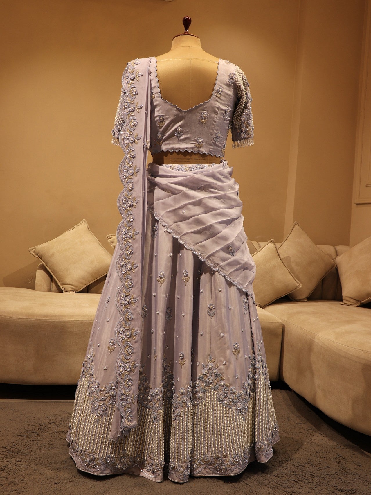 Powder blue pearl lehenga set