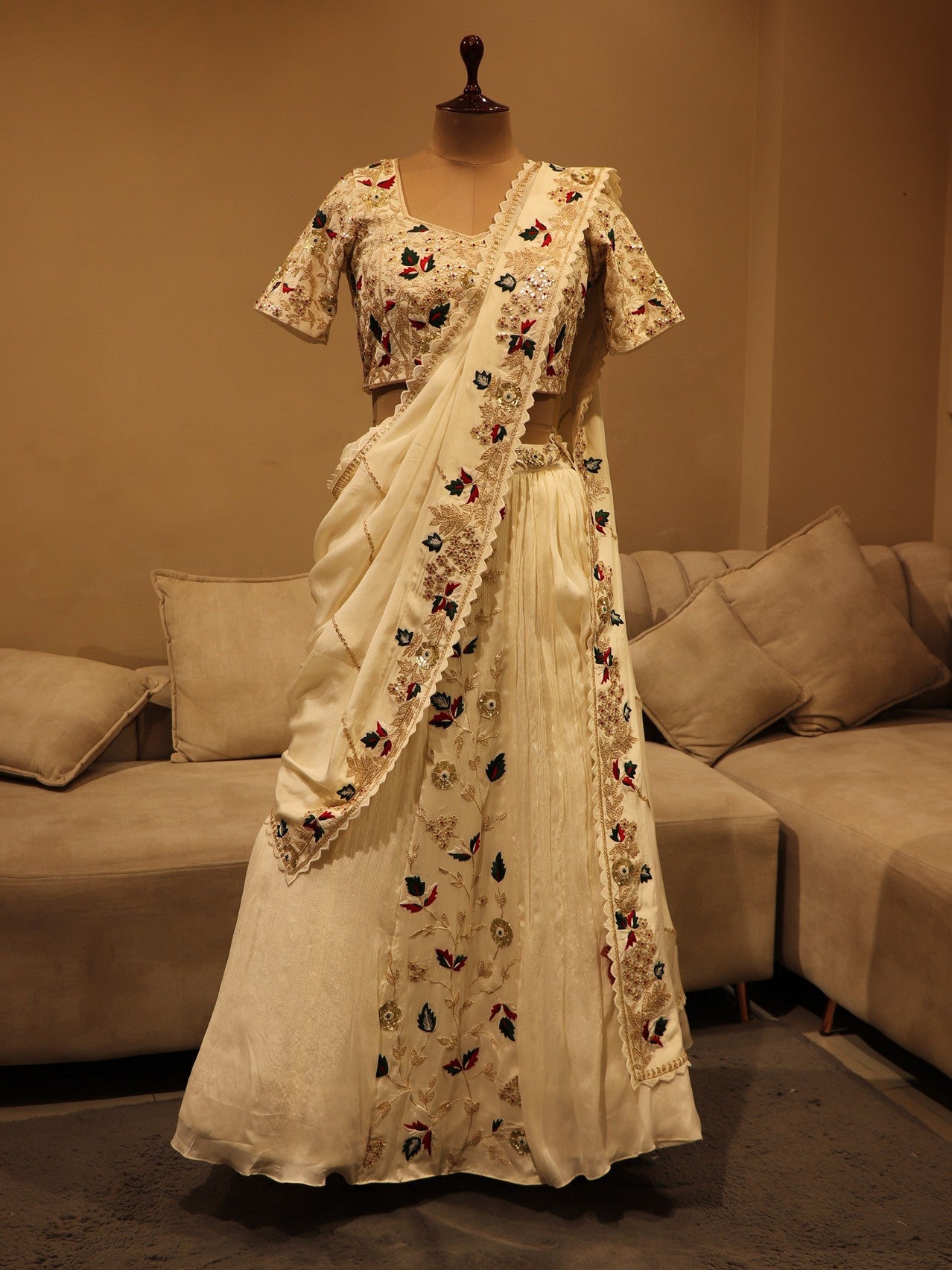 Pearl white embroidered lehenga set