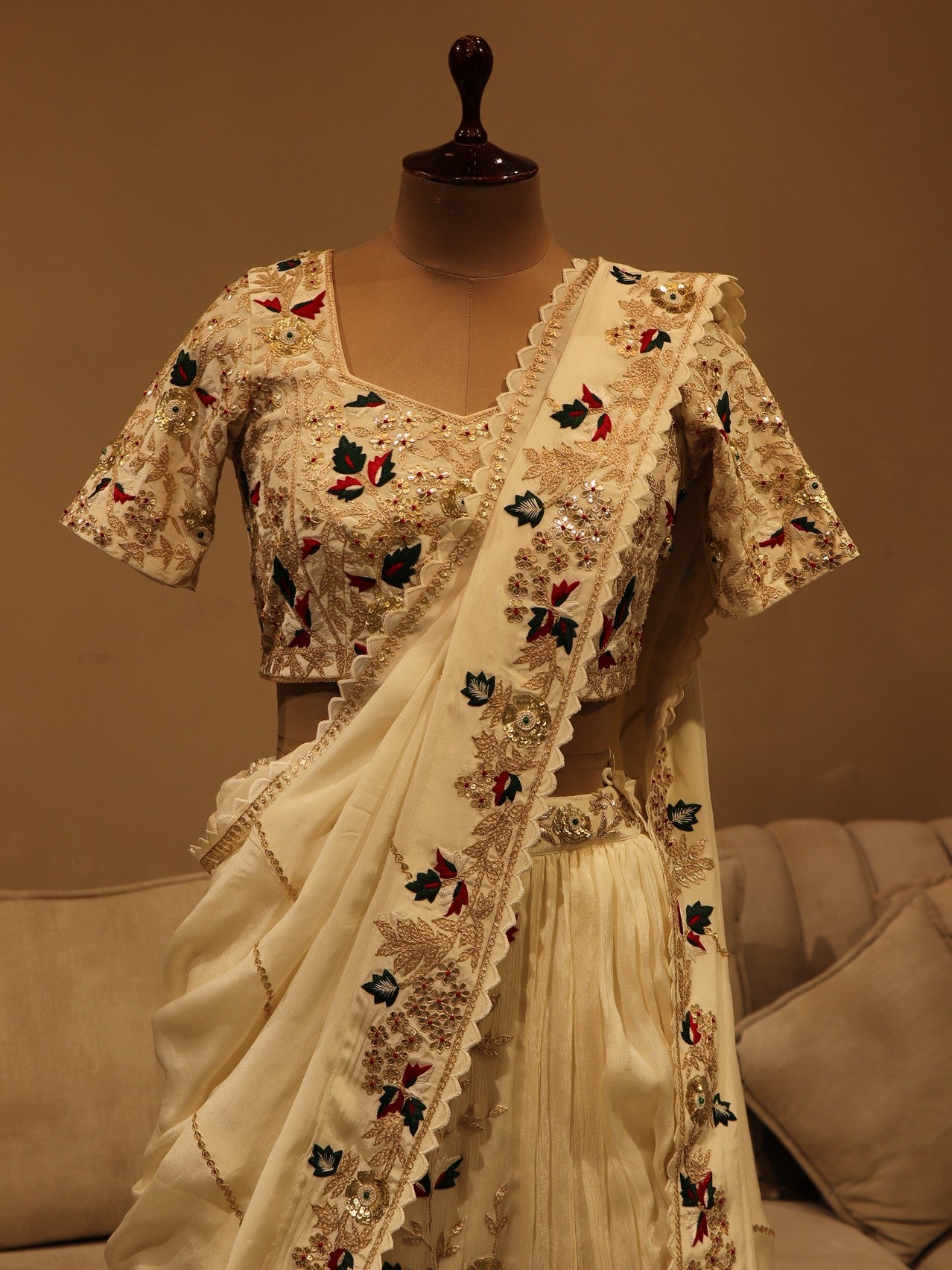 Pearl white embroidered lehenga set