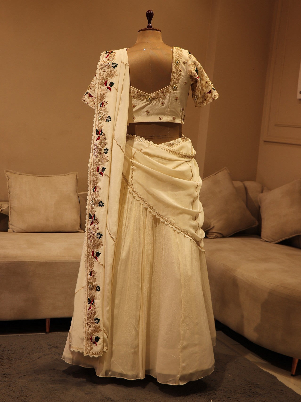 Pearl white embroidered lehenga set
